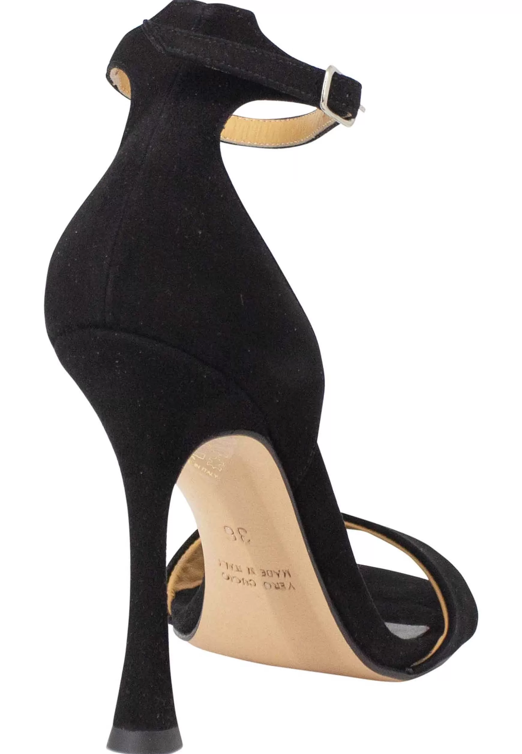 Sandali Donna In Camoscio Nero Con Tacco Alto E Cinturino Alla Caviglia** New