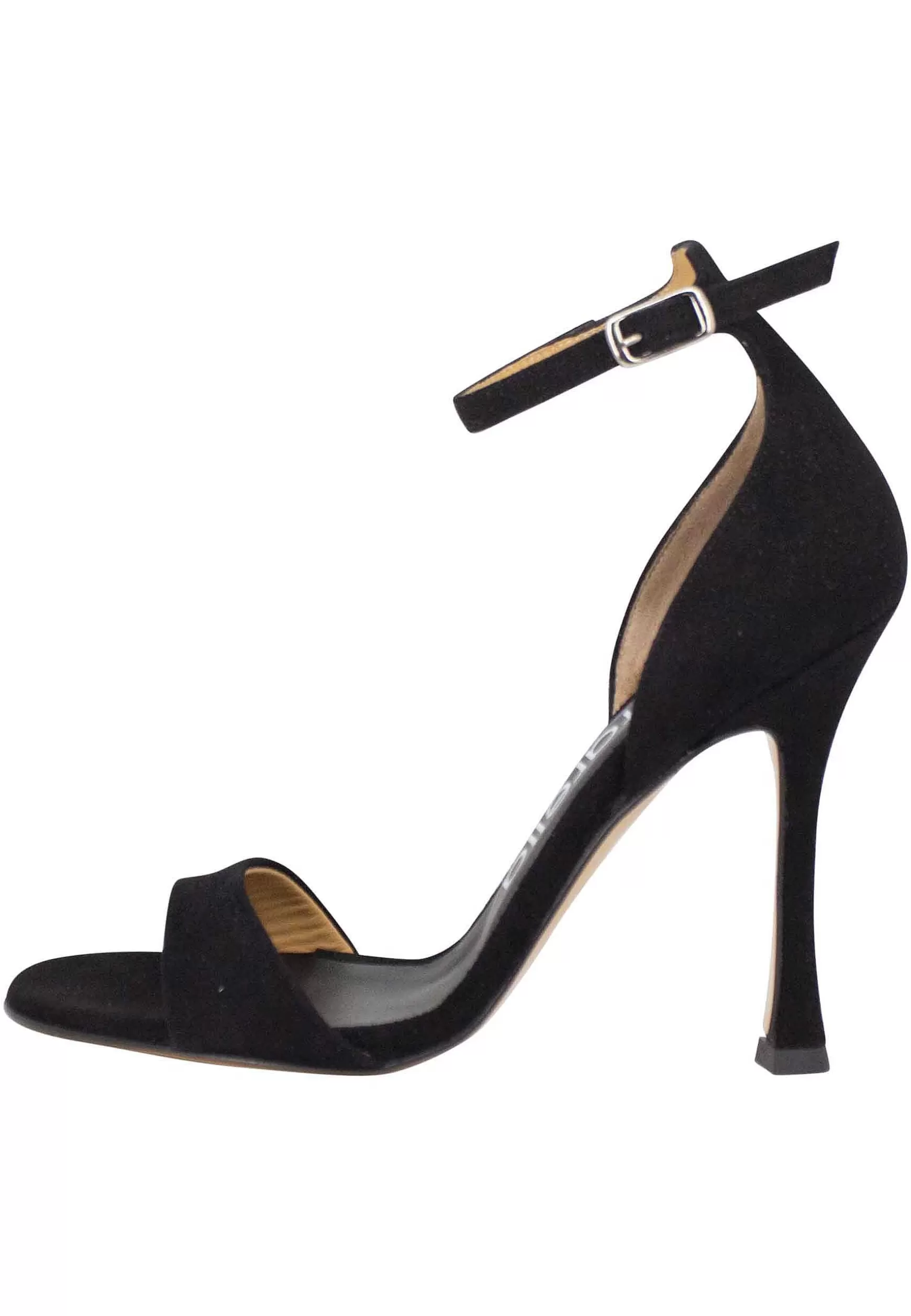 Sandali Donna In Camoscio Nero Con Tacco Alto E Cinturino Alla Caviglia** New