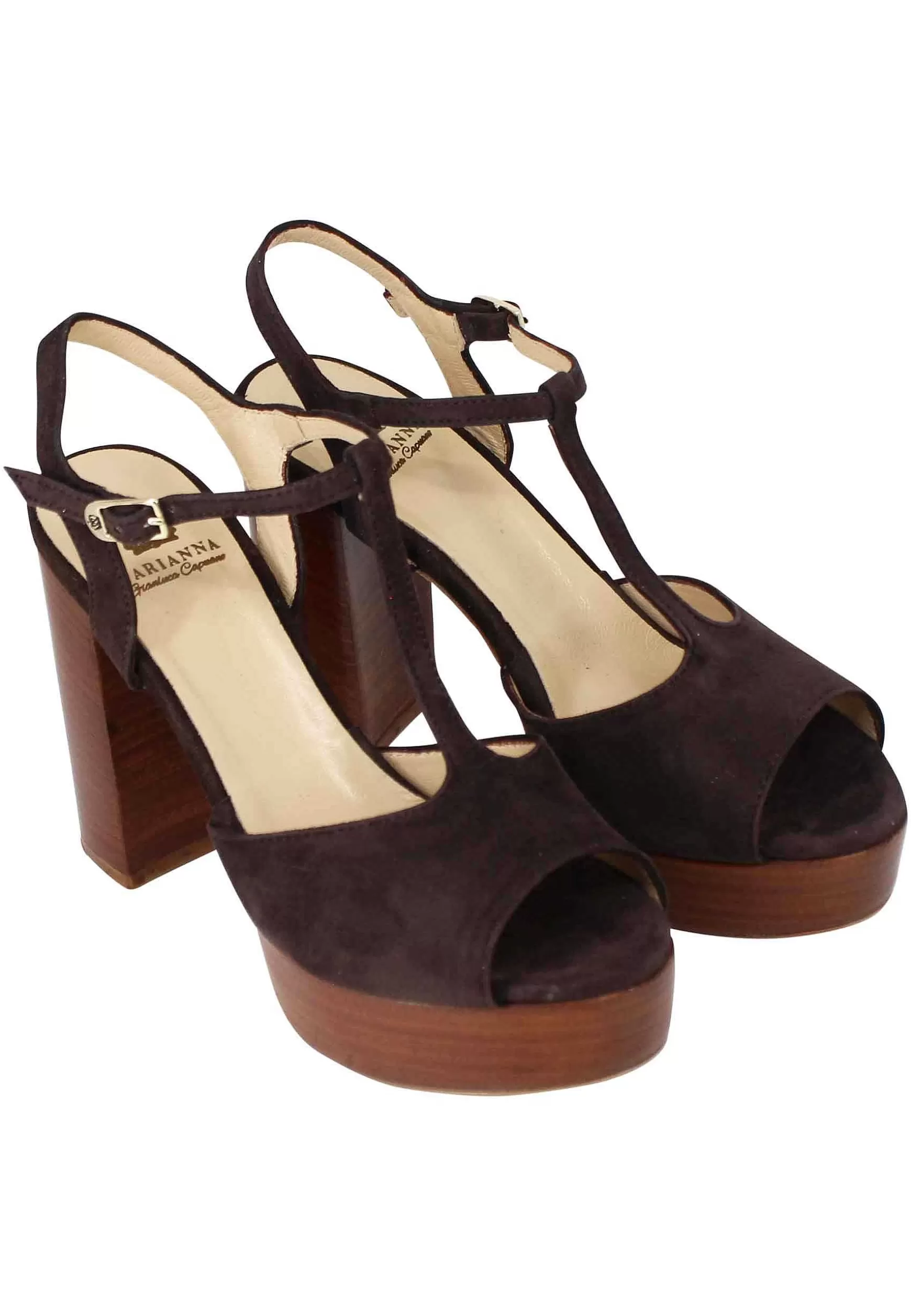 Sandai Donna In Camoscio Testa Di Moro Con Cinturino Tacco Ato E Pateau*L Best Sale