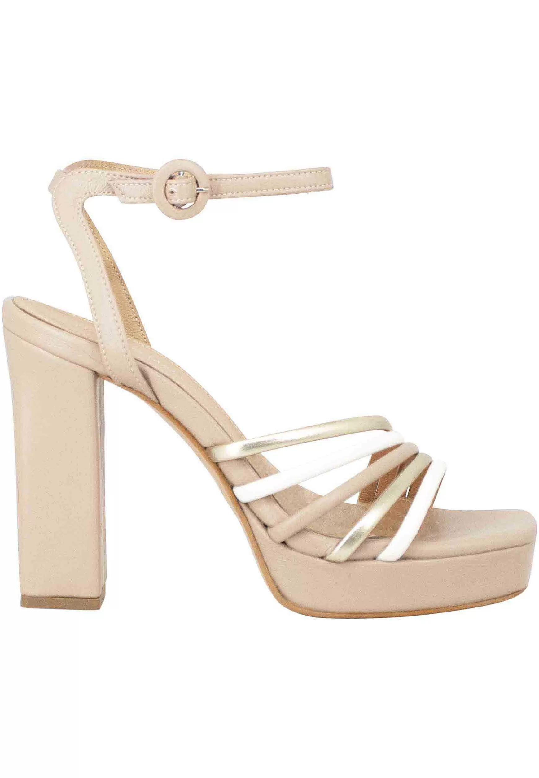 Sandali Donna In Eco Pelle Beige Con Cinturino Alla Caviglia Tacco Alto E Plateau*Tsakiris Mallas Discount