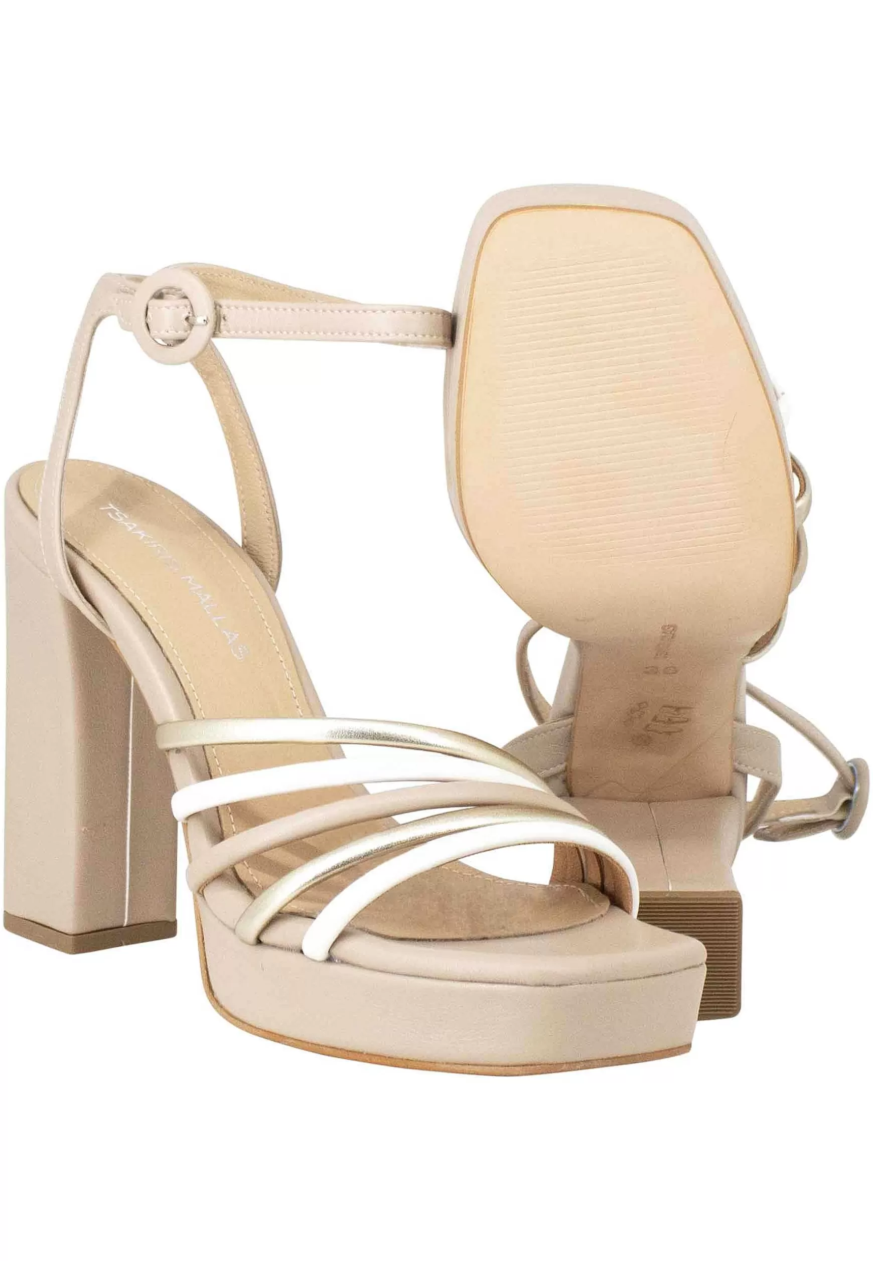 Sandali Donna In Eco Pelle Beige Con Cinturino Alla Caviglia Tacco Alto E Plateau*Tsakiris Mallas Discount