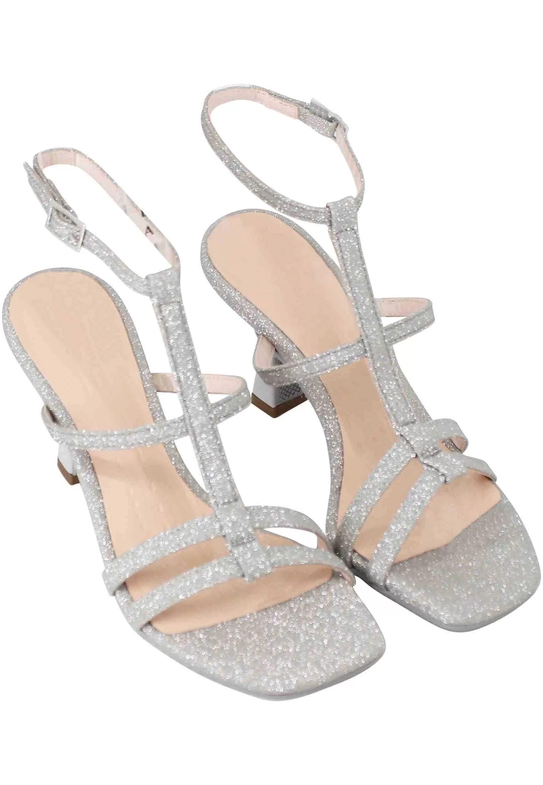 Sandali Donna In Glitter Argento Con Tacco Alto Punta Quadra E Cinturino Alla Caviglia*Lorenzo Mari Clearance