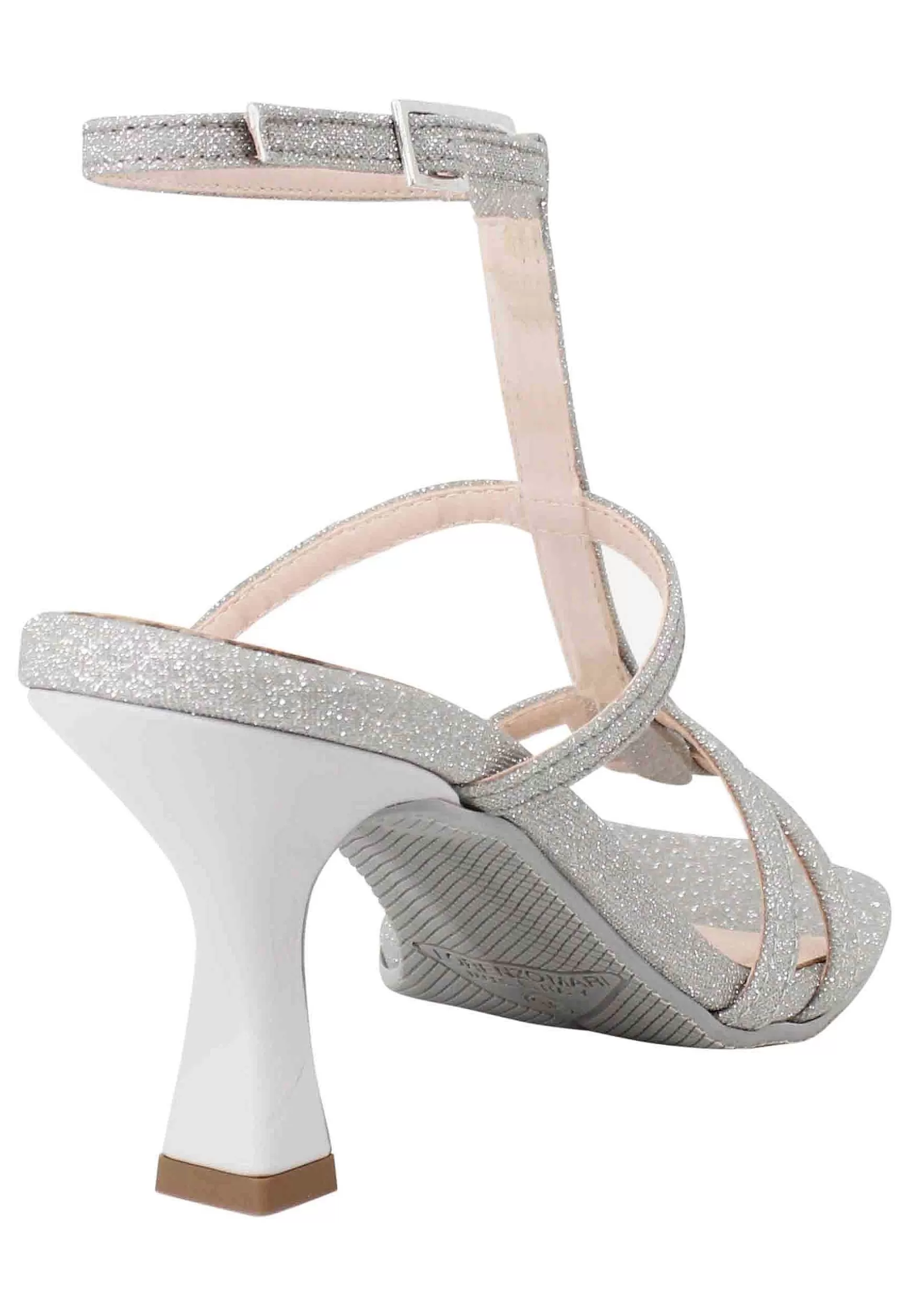 Sandali Donna In Glitter Argento Con Tacco Alto Punta Quadra E Cinturino Alla Caviglia*Lorenzo Mari Clearance