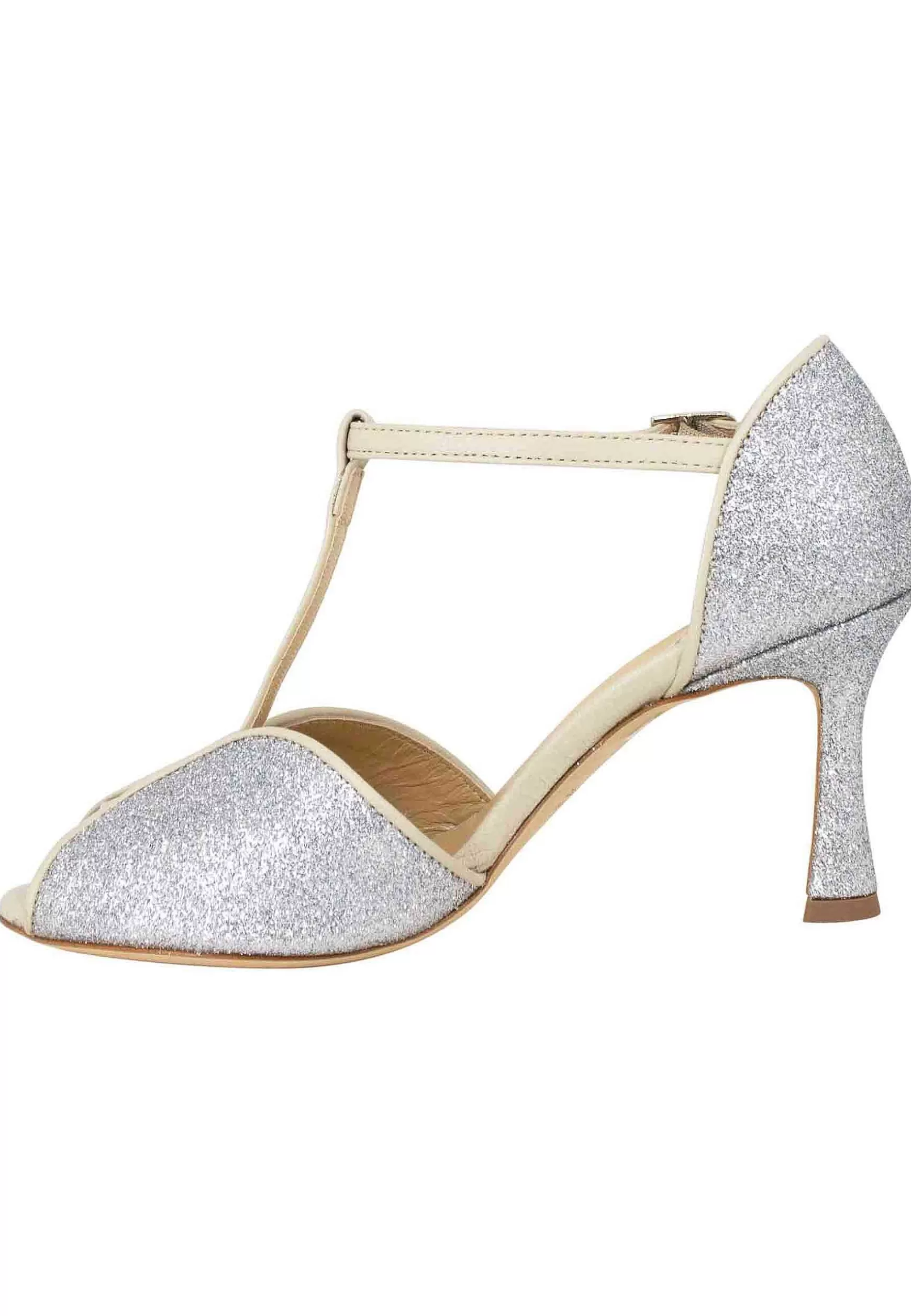 Sandai Donna In Gitter E Pee Argento Con Tacco Ato*L Store