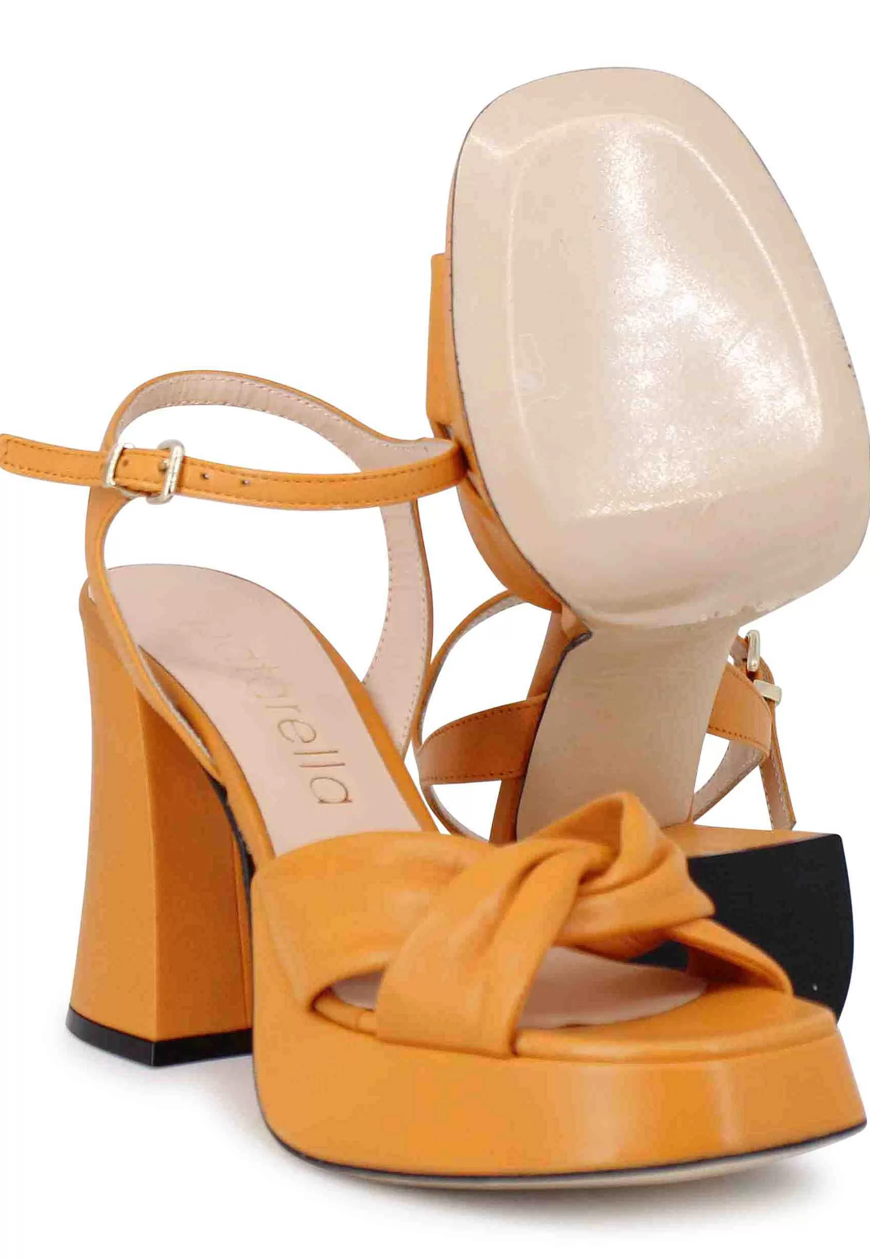 Sandali Donna In Pelle Arancione Con Tacco Alto Plateau E Cinturino Alla Caviglia** Best