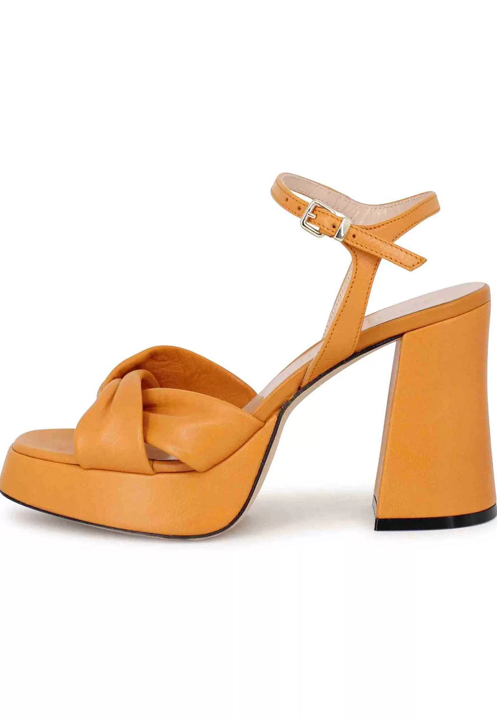 Sandali Donna In Pelle Arancione Con Tacco Alto Plateau E Cinturino Alla Caviglia** Best