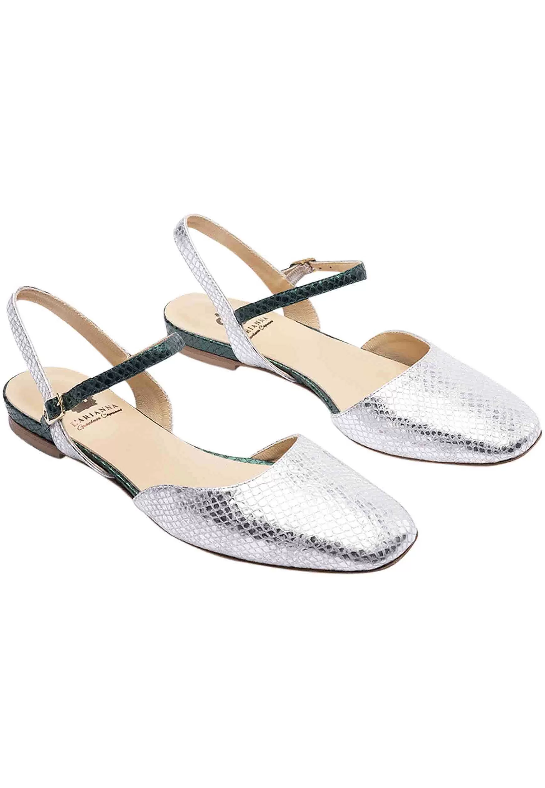 Sandai Donna In Pee Argento Punta Quadra Con Cinturino Aa Cavigia*L New