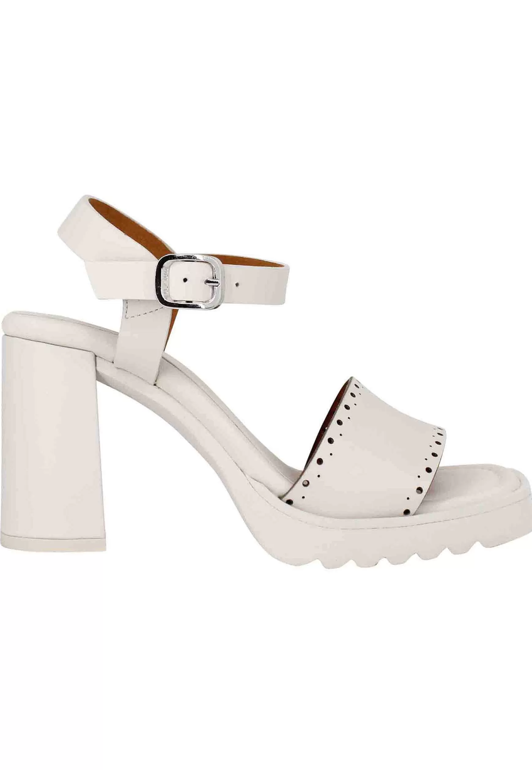 Sandali Donna In Pelle Avorio Con Tacco Alto E Plateau In Gomma Carrarmato*Unisa Cheap