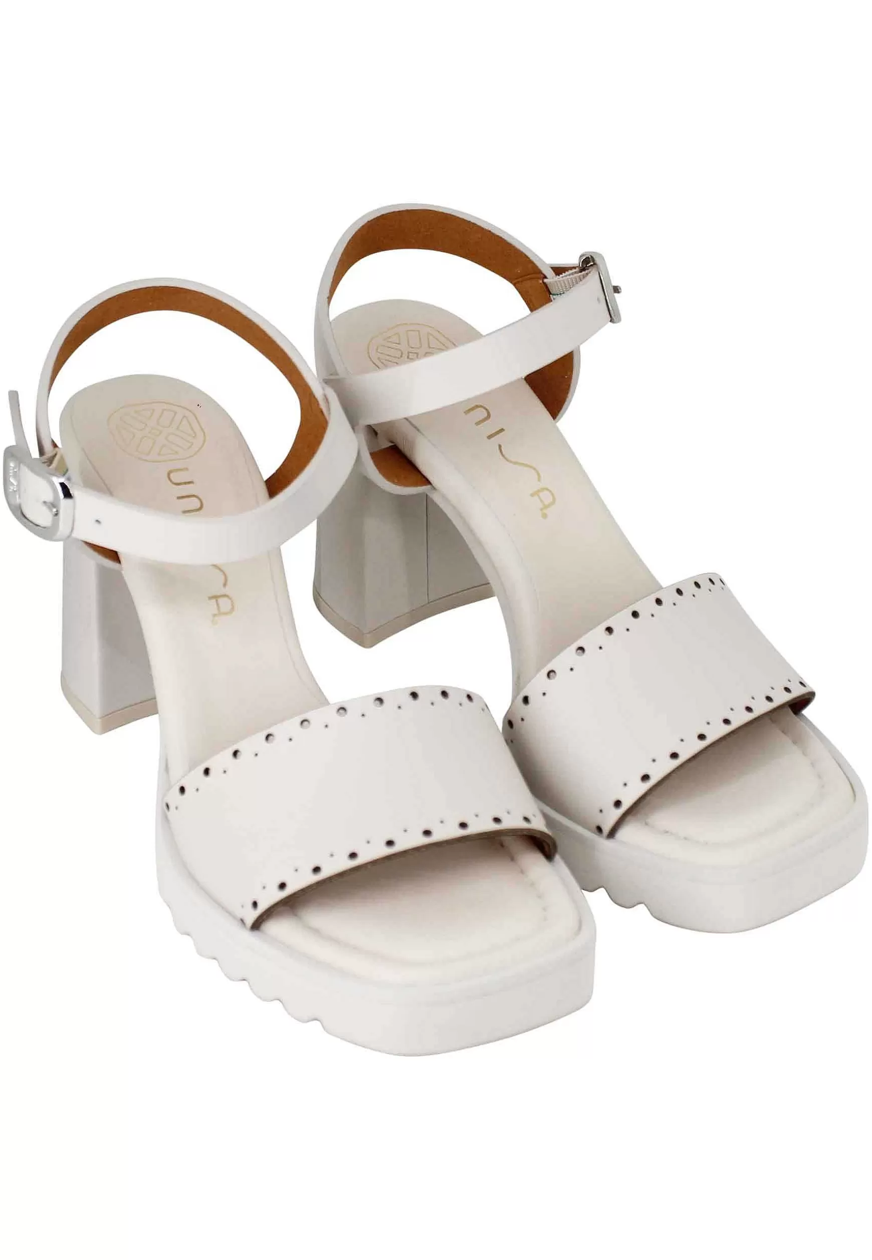 Sandali Donna In Pelle Avorio Con Tacco Alto E Plateau In Gomma Carrarmato*Unisa Cheap