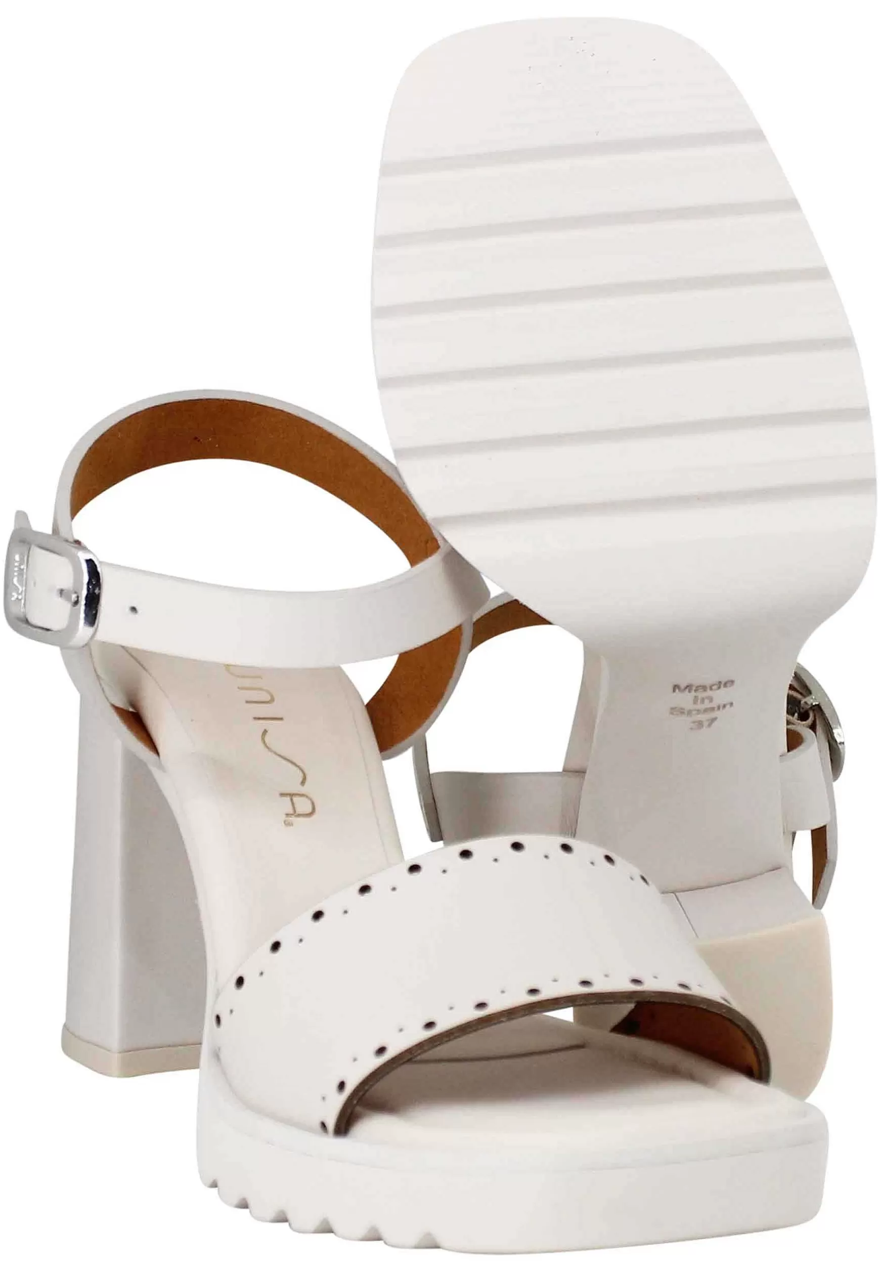 Sandali Donna In Pelle Avorio Con Tacco Alto E Plateau In Gomma Carrarmato*Unisa Cheap