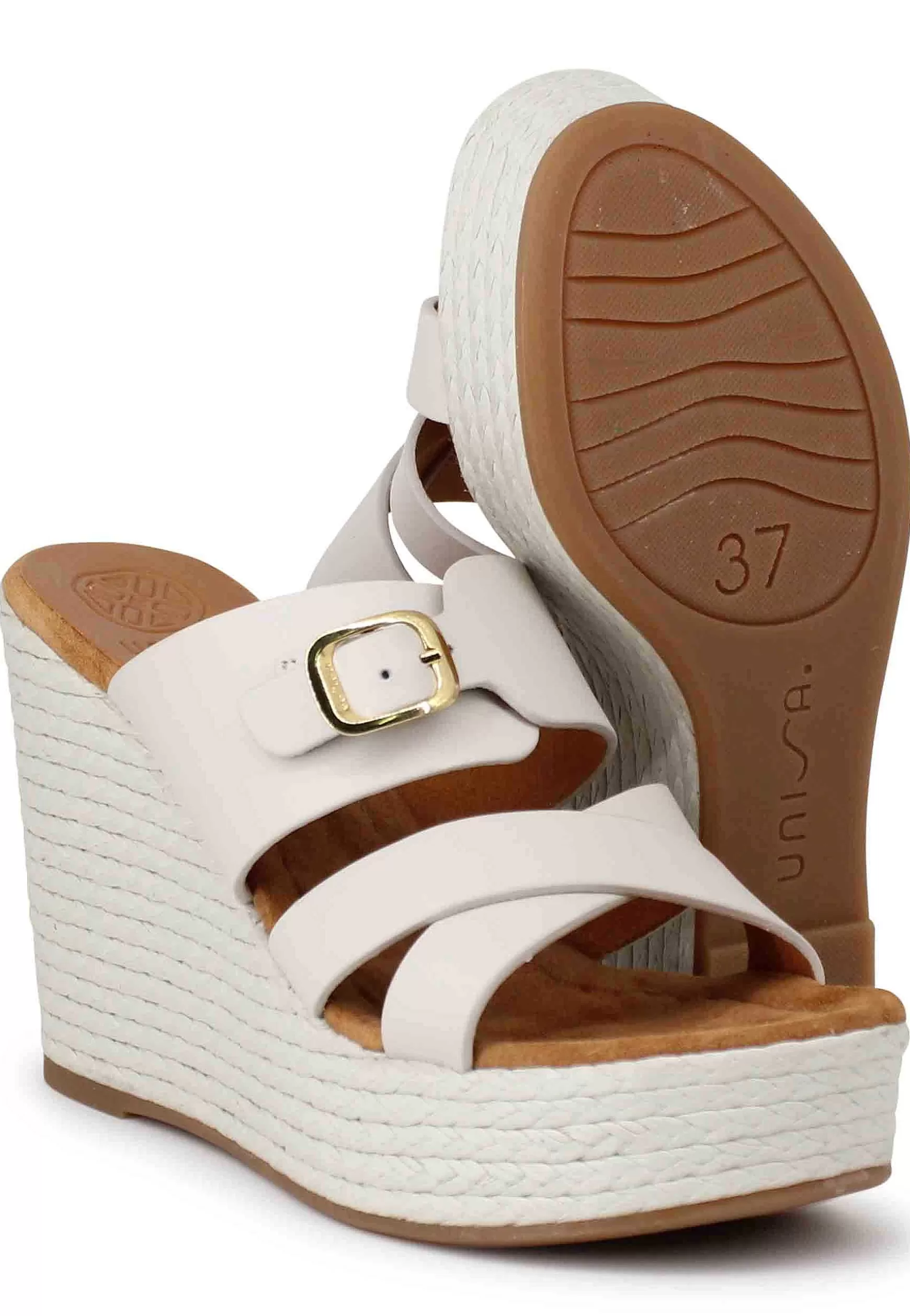 Sandali Donna In Pelle Avorio Con Zeppa Alta In Corda*Unisa Cheap