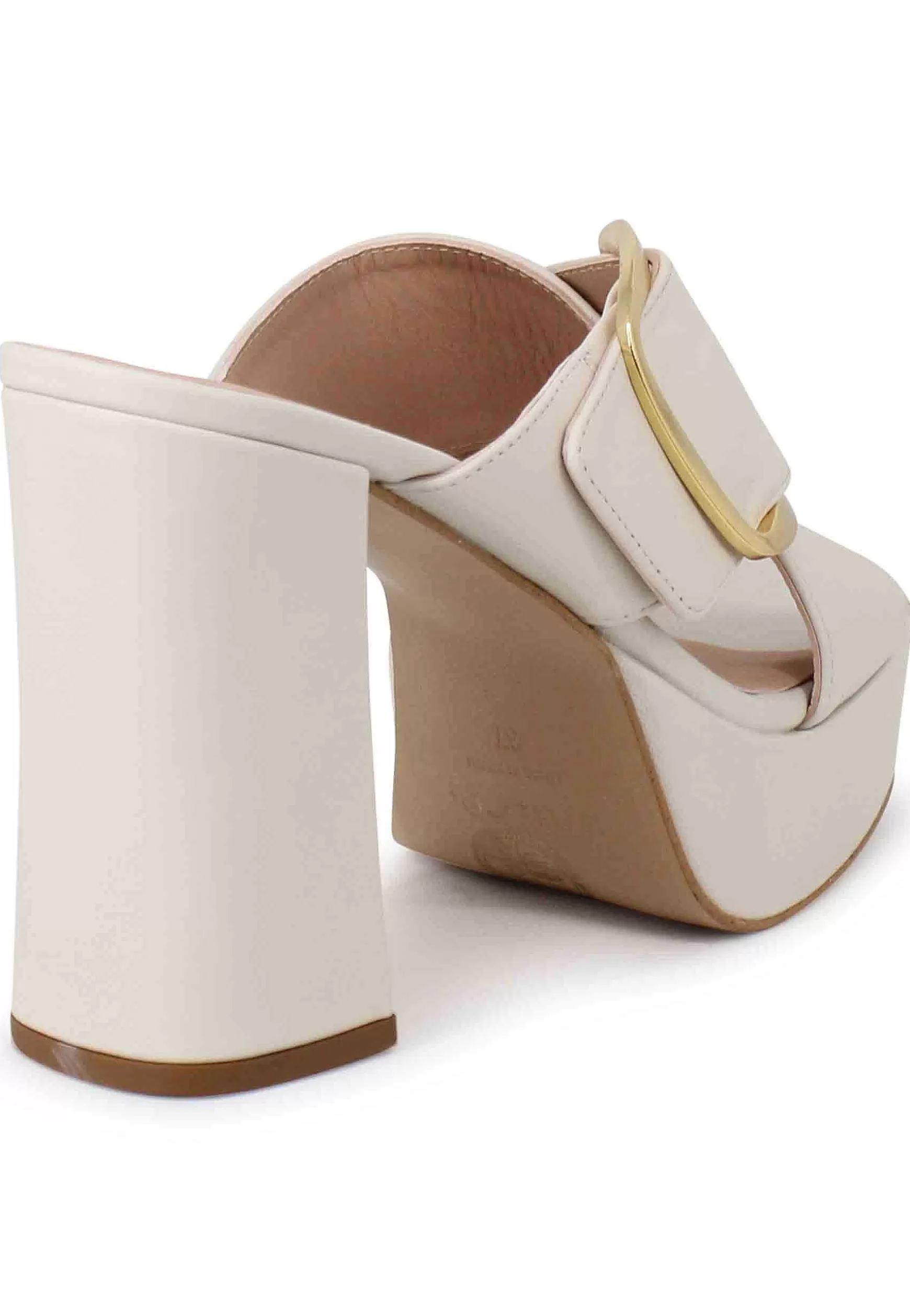 Sandali Donna In Pelle Avorio Fibbia Laterale In Oro Con Tacco Alto E Plateau*Unisa Online