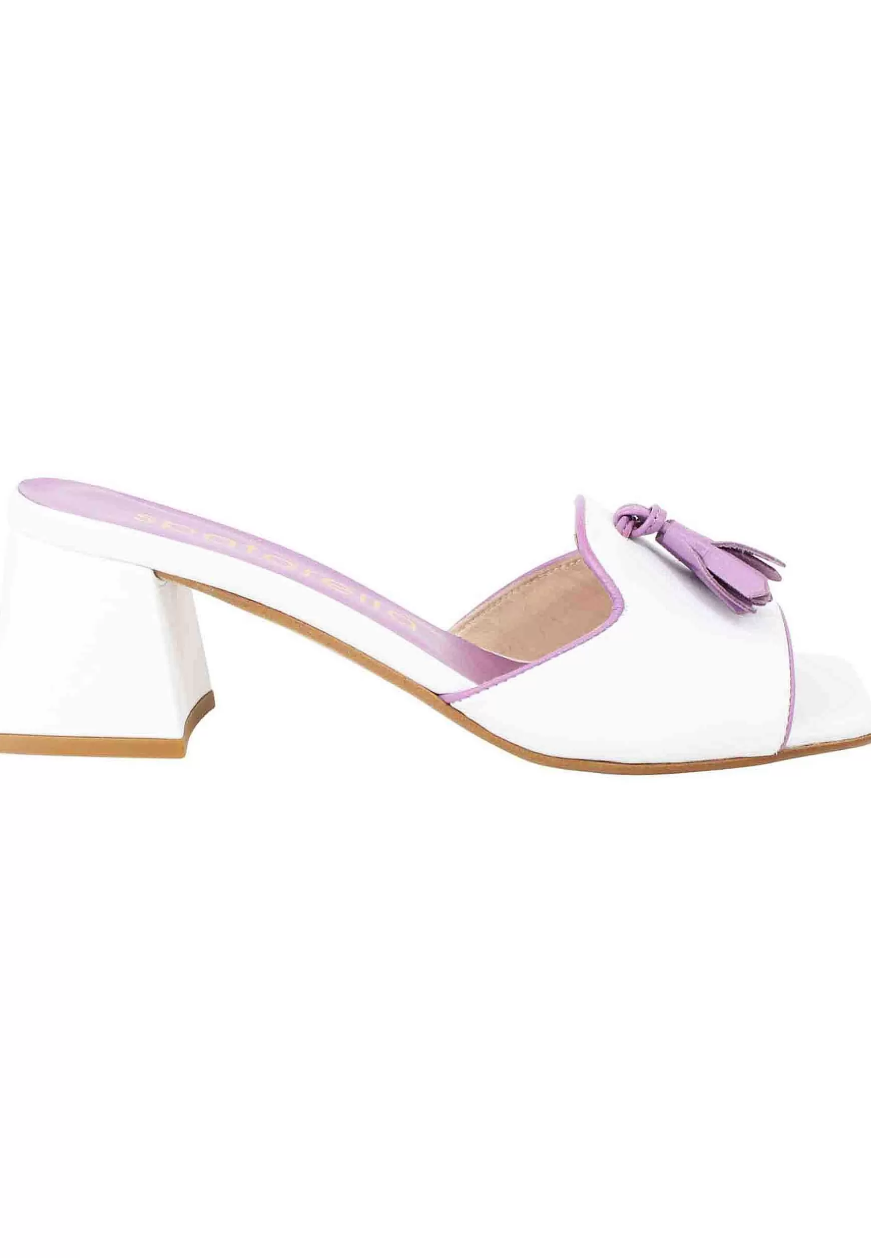 Sandali Donna In Pelle Bianca Con Nappine In Contrasto E Punta Quadra** Sale