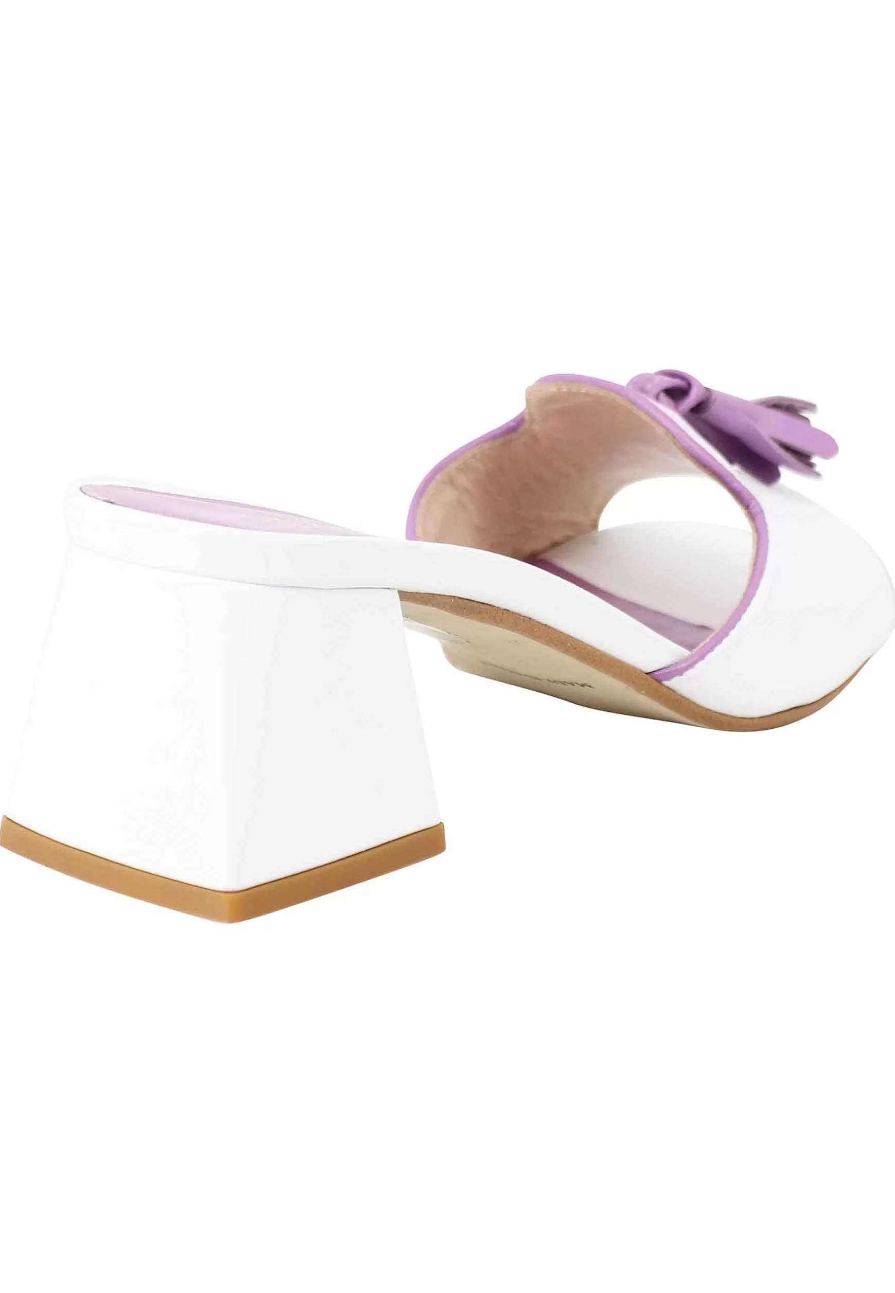 Sandali Donna In Pelle Bianca Con Nappine In Contrasto E Punta Quadra** Sale