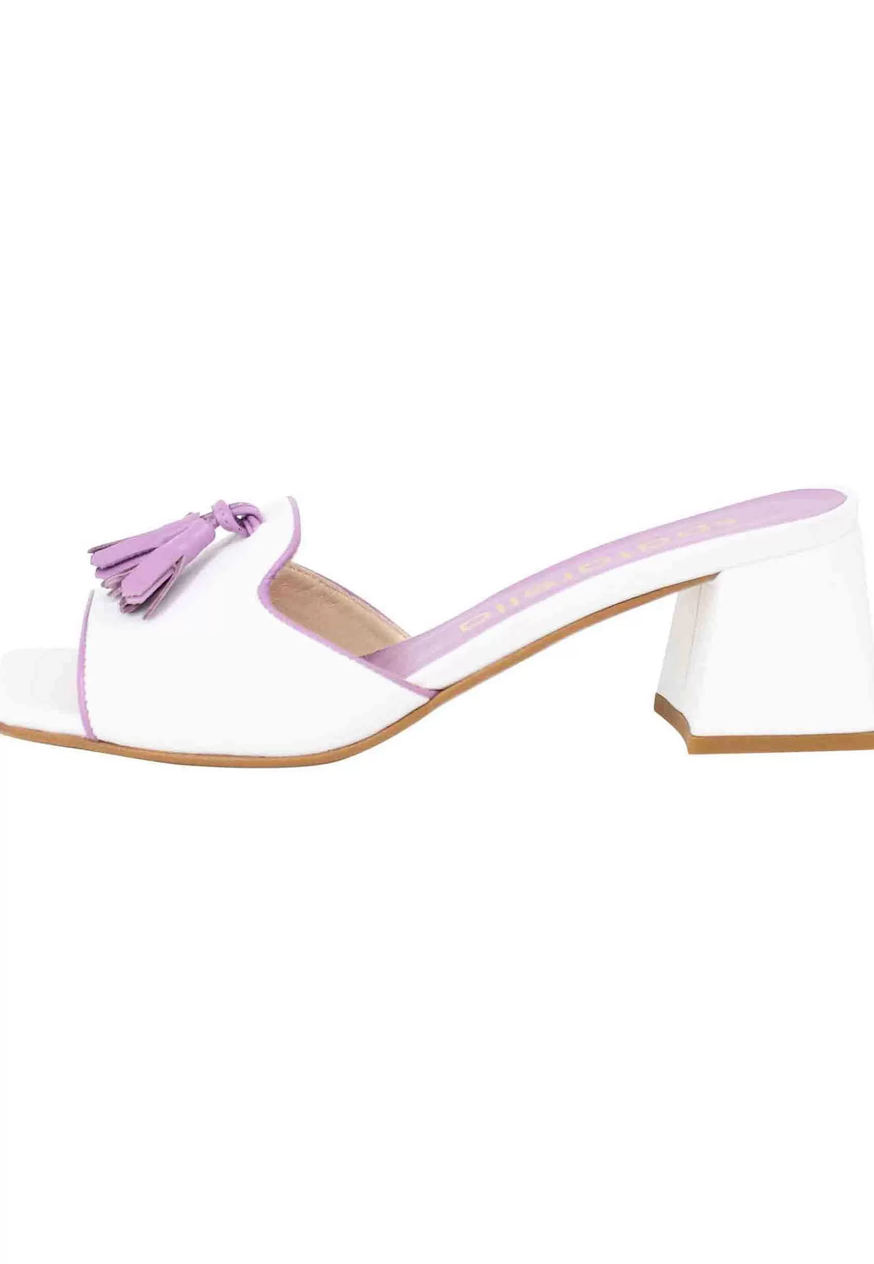 Sandali Donna In Pelle Bianca Con Nappine In Contrasto E Punta Quadra** Sale