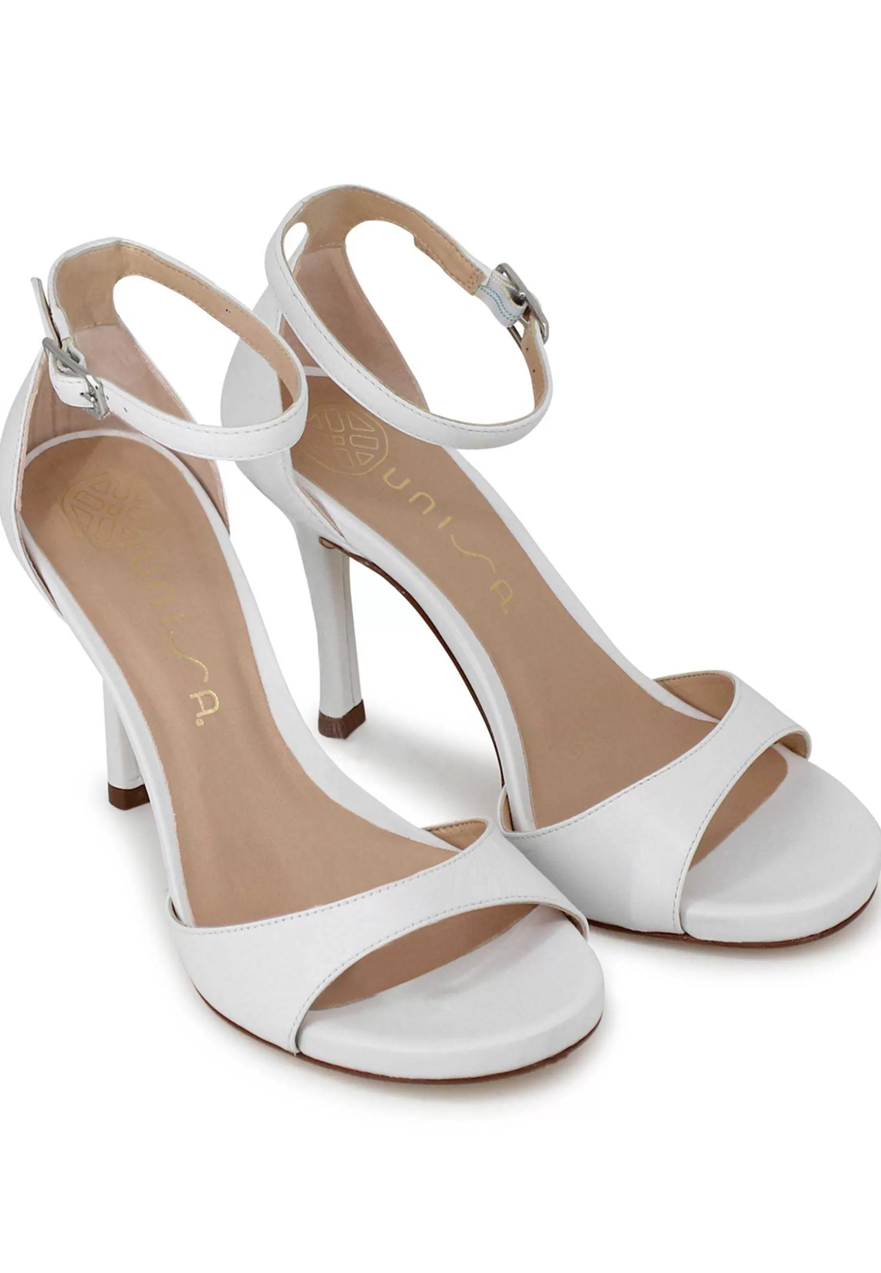 Sandali Donna In Pelle Bianca Con Tacco Alto E Cinturino Alla Caviglia*Unisa Discount