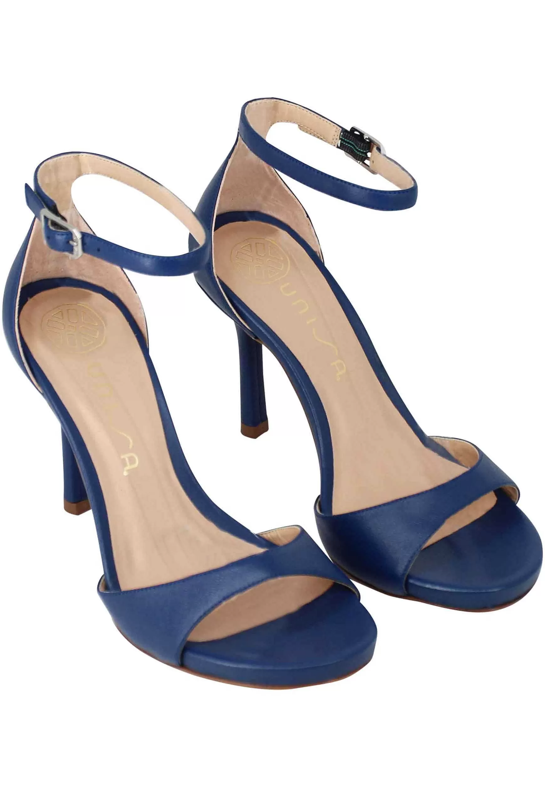 Sandali Donna In Pelle Blu Con Tacco Alto E Cinturino Alla Caviglia*Unisa Best Sale