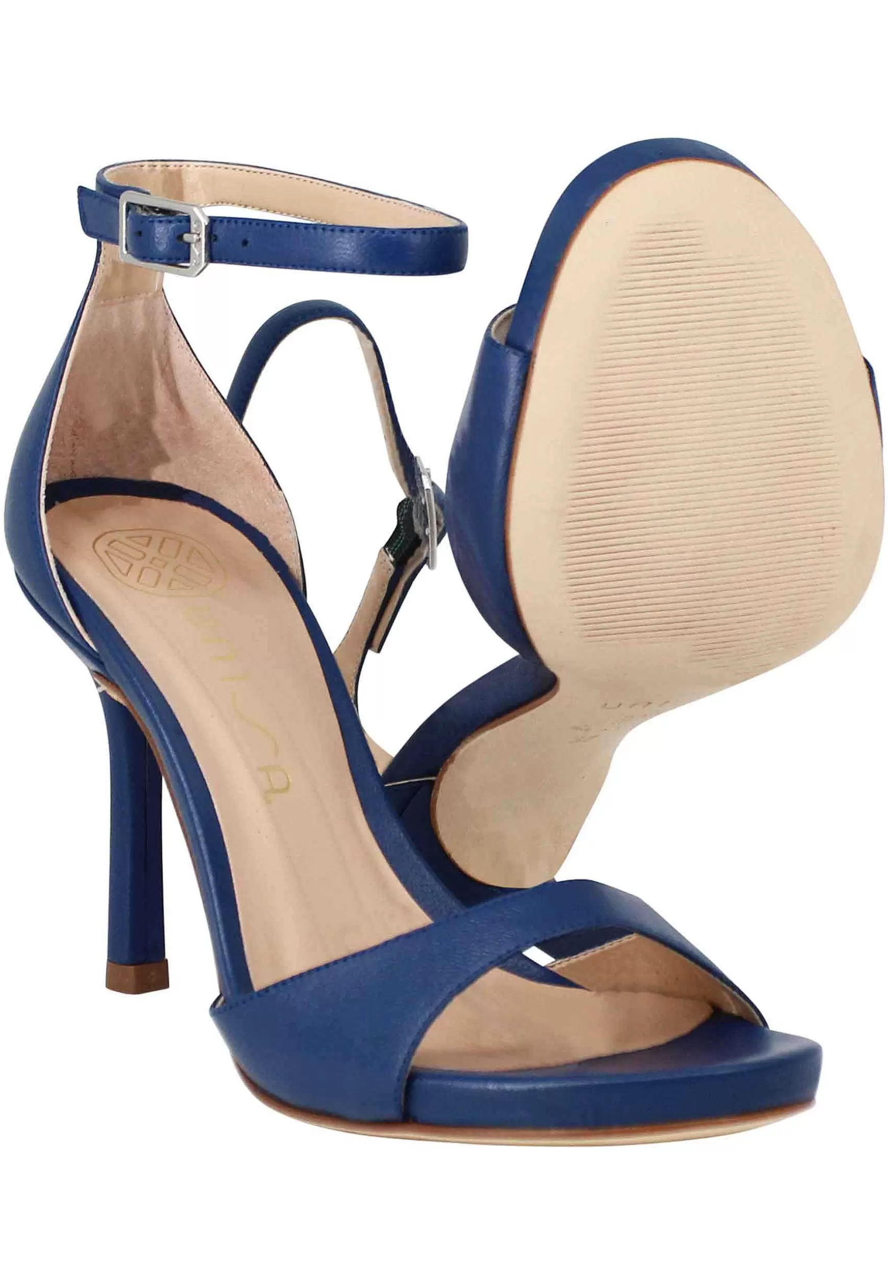 Sandali Donna In Pelle Blu Con Tacco Alto E Cinturino Alla Caviglia*Unisa Best Sale