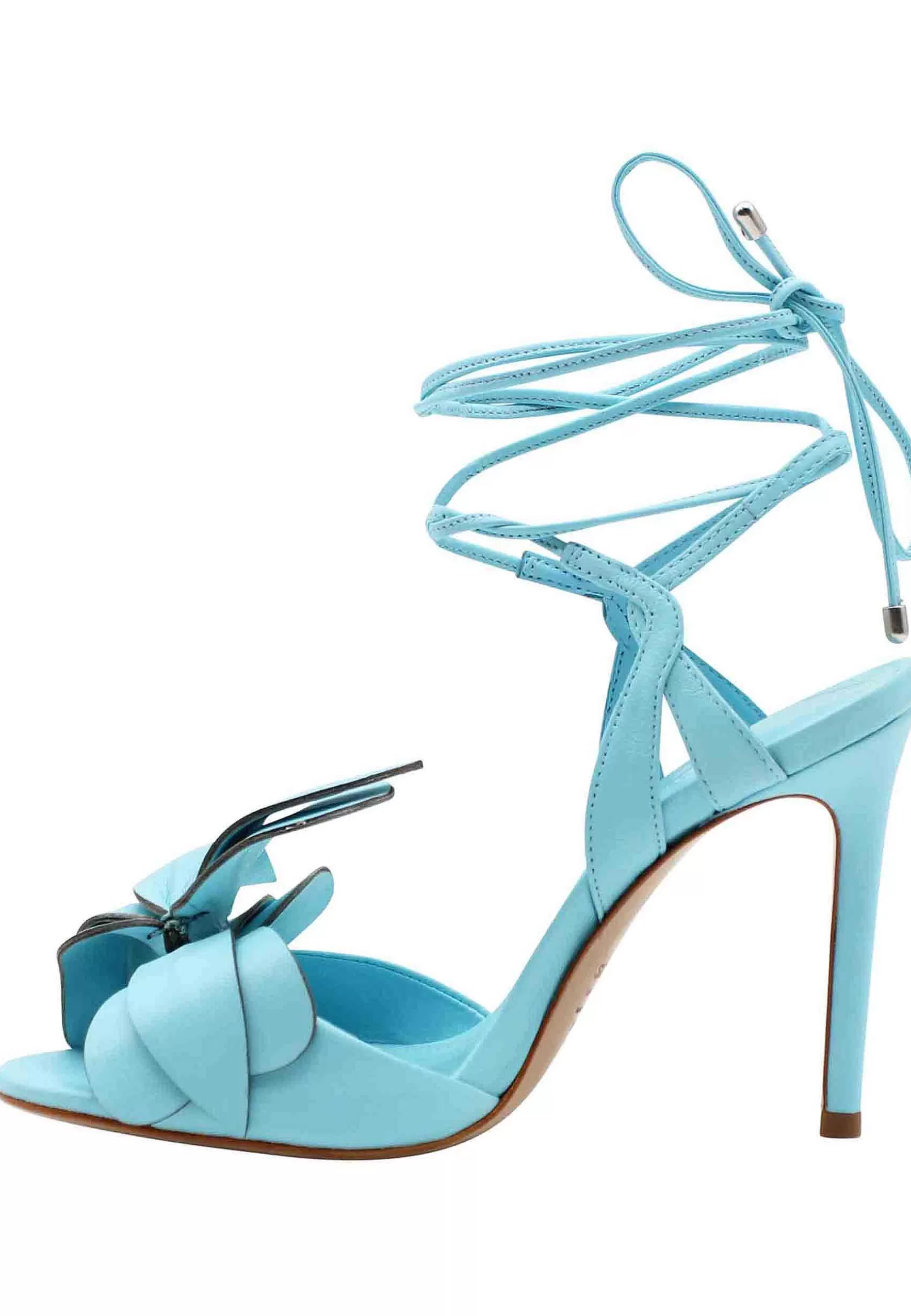 Sandali Donna In Pelle Celeste Con Grande Fiore In Pelle Tacco Alto E Laccetti*Schutz Cheap