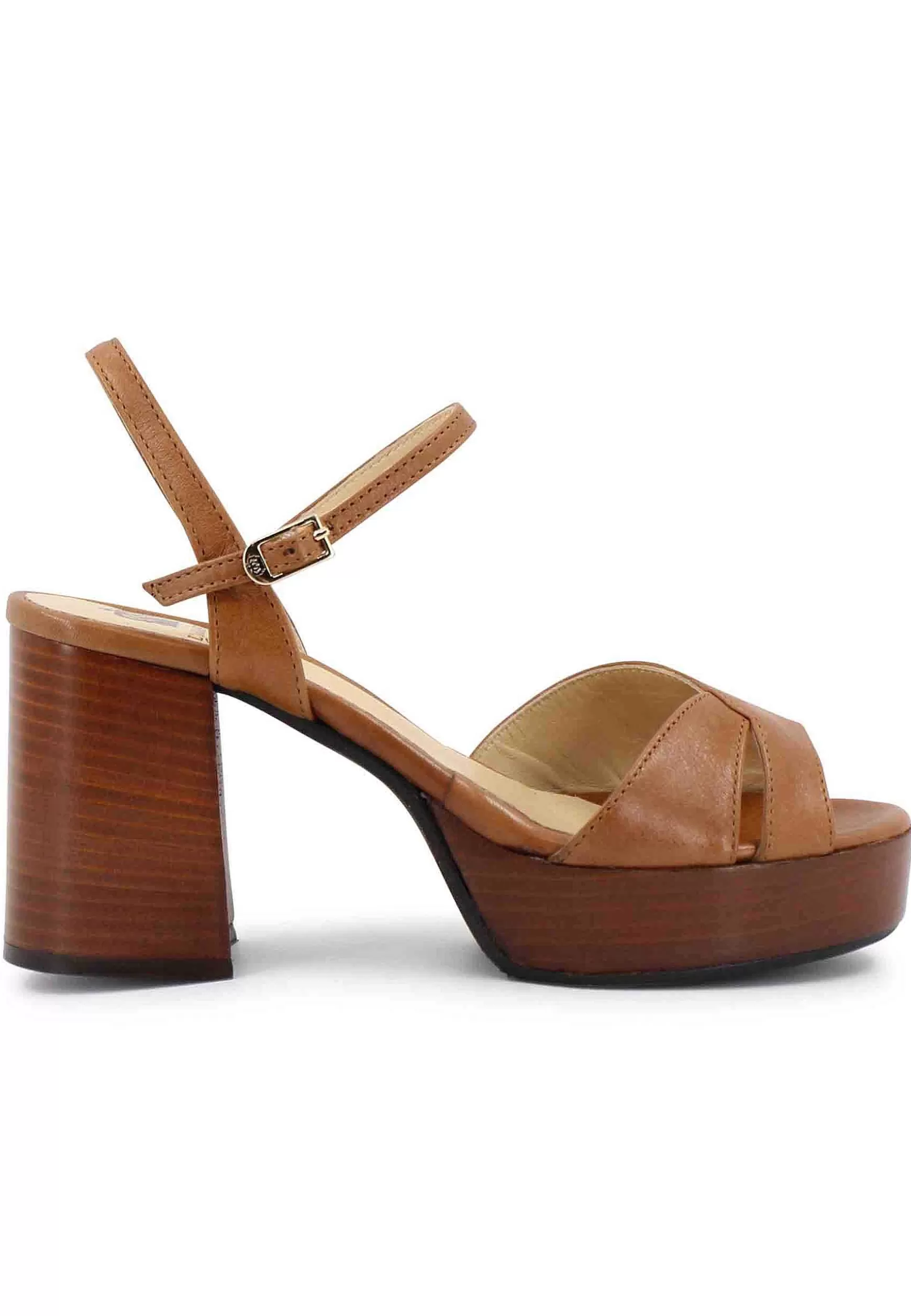 Sandai Donna In Pee Cuoio Con Cinturino E Tacco E Pateau In Cuoio*L Flash Sale