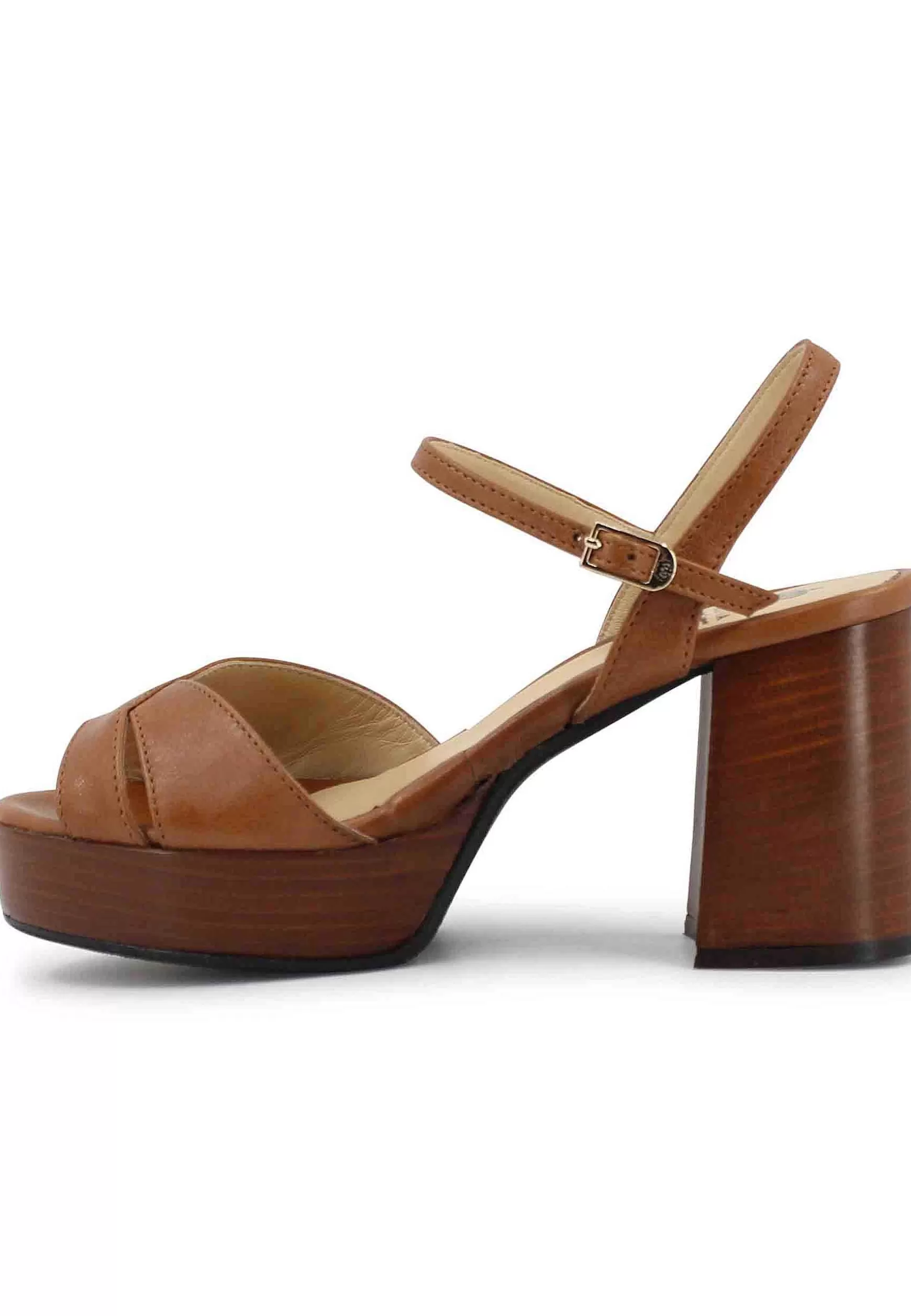 Sandai Donna In Pee Cuoio Con Cinturino E Tacco E Pateau In Cuoio*L Flash Sale