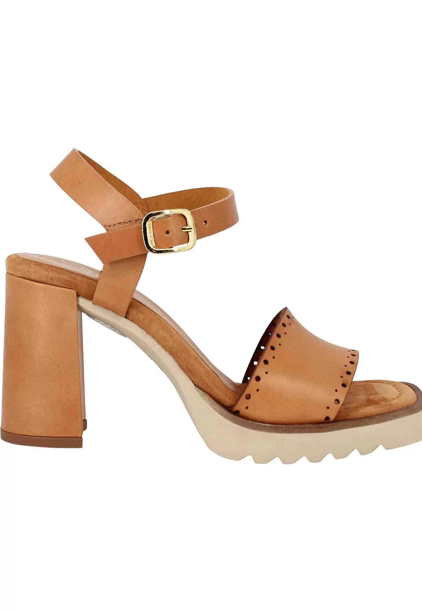 Sandali Donna In Pelle Cuoio Con Tacco Alto E Plateau In Gomma Carrarmato*Unisa Fashion
