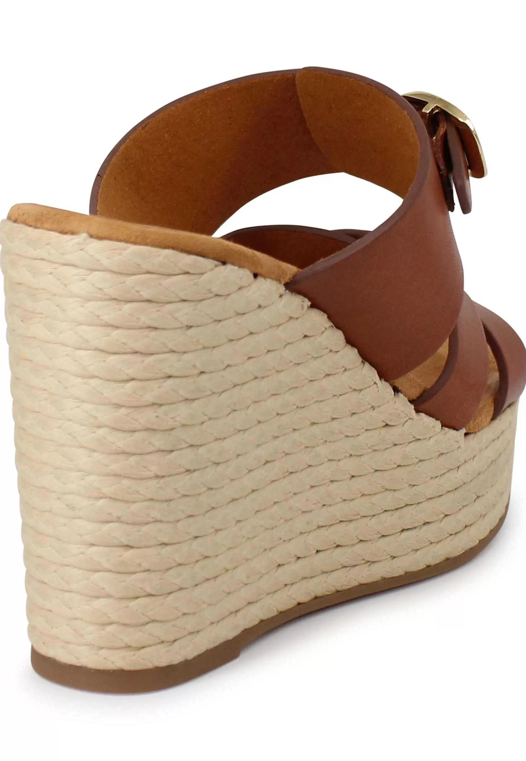 Sandali Donna In Pelle Cuoio Con Zeppa Alta In Corda*Unisa Discount