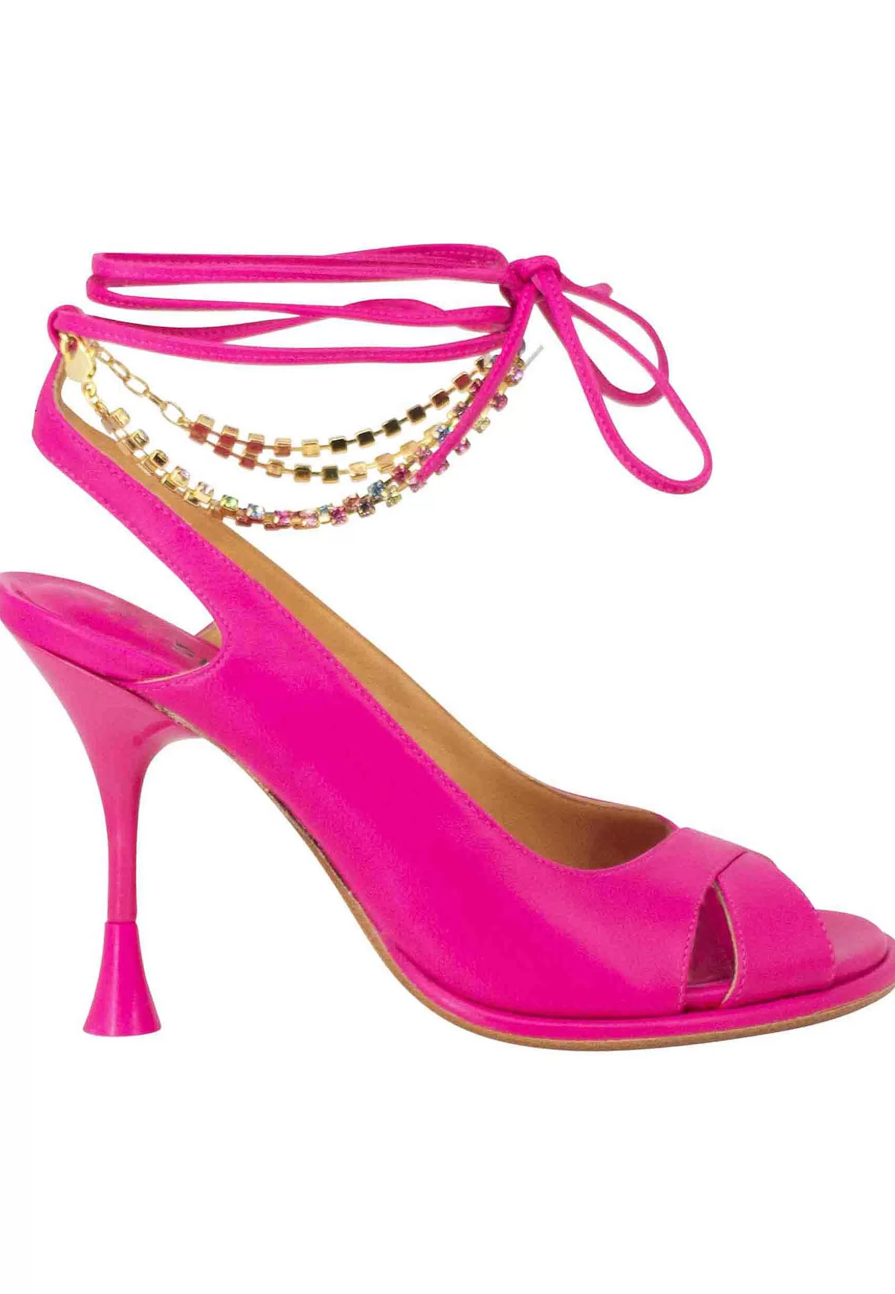 Sandali Donna In Pelle Fuxia Con Tacco Alto E Cavigliera Gioiello** Clearance