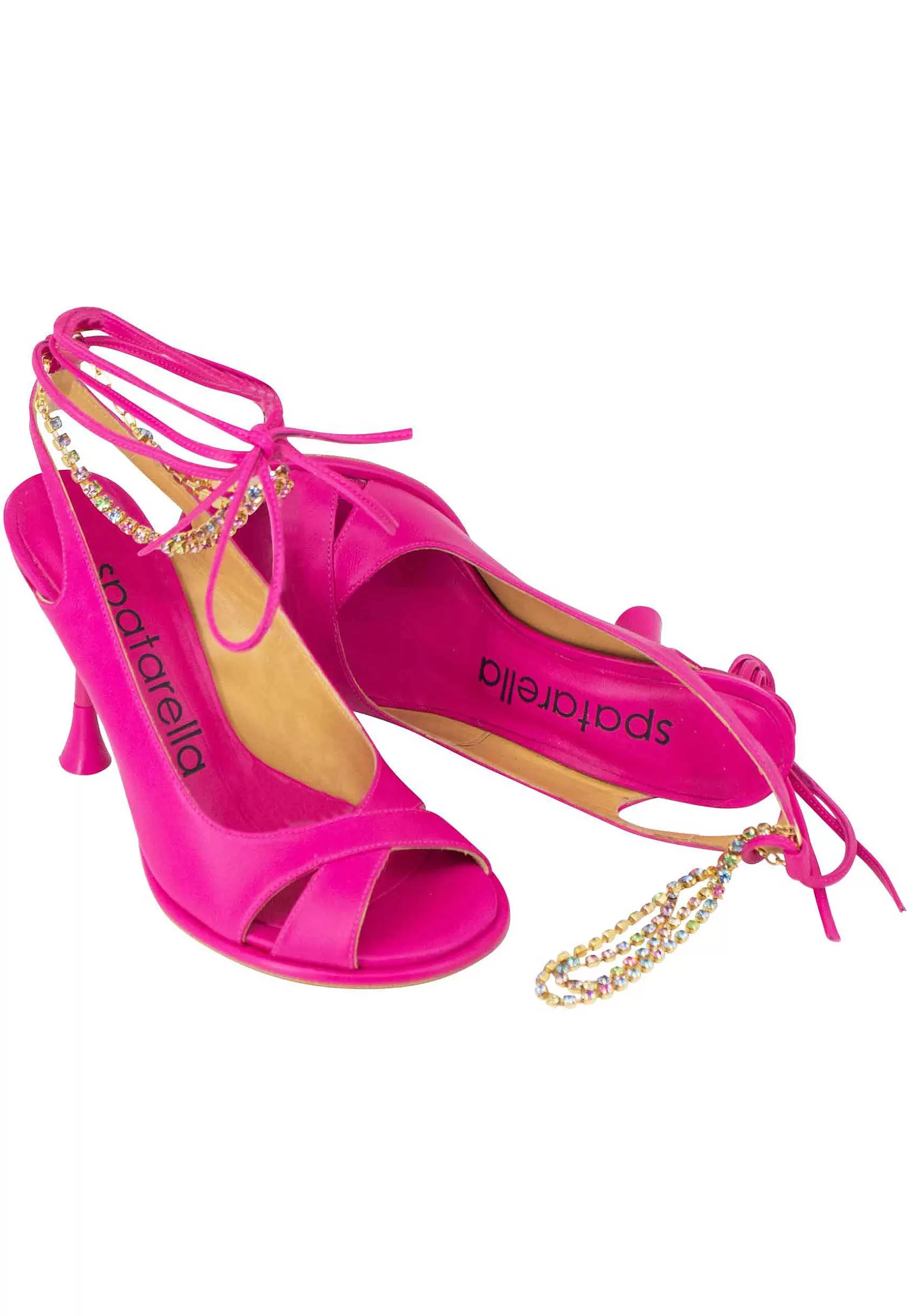 Sandali Donna In Pelle Fuxia Con Tacco Alto E Cavigliera Gioiello** Clearance