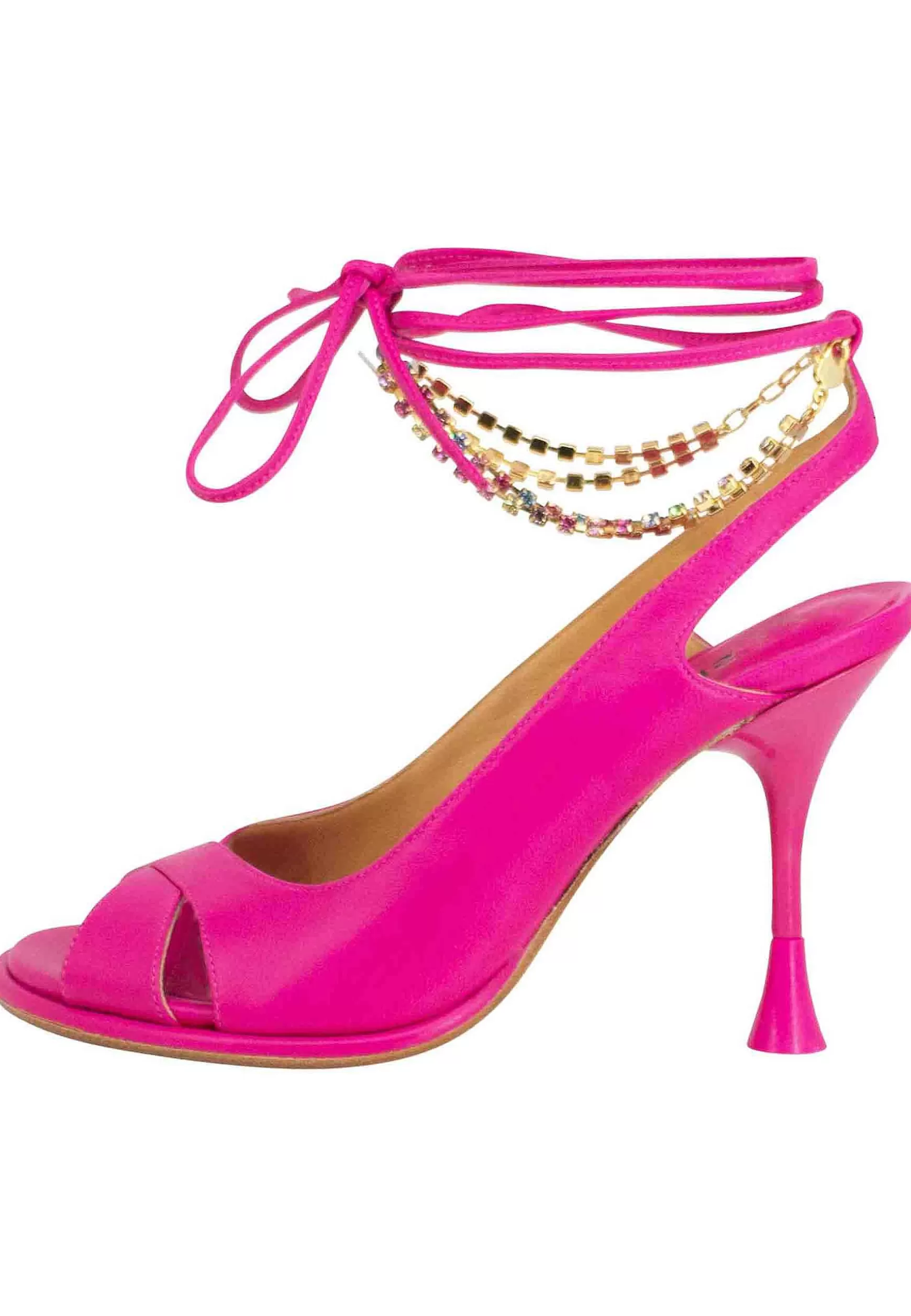 Sandali Donna In Pelle Fuxia Con Tacco Alto E Cavigliera Gioiello** Clearance