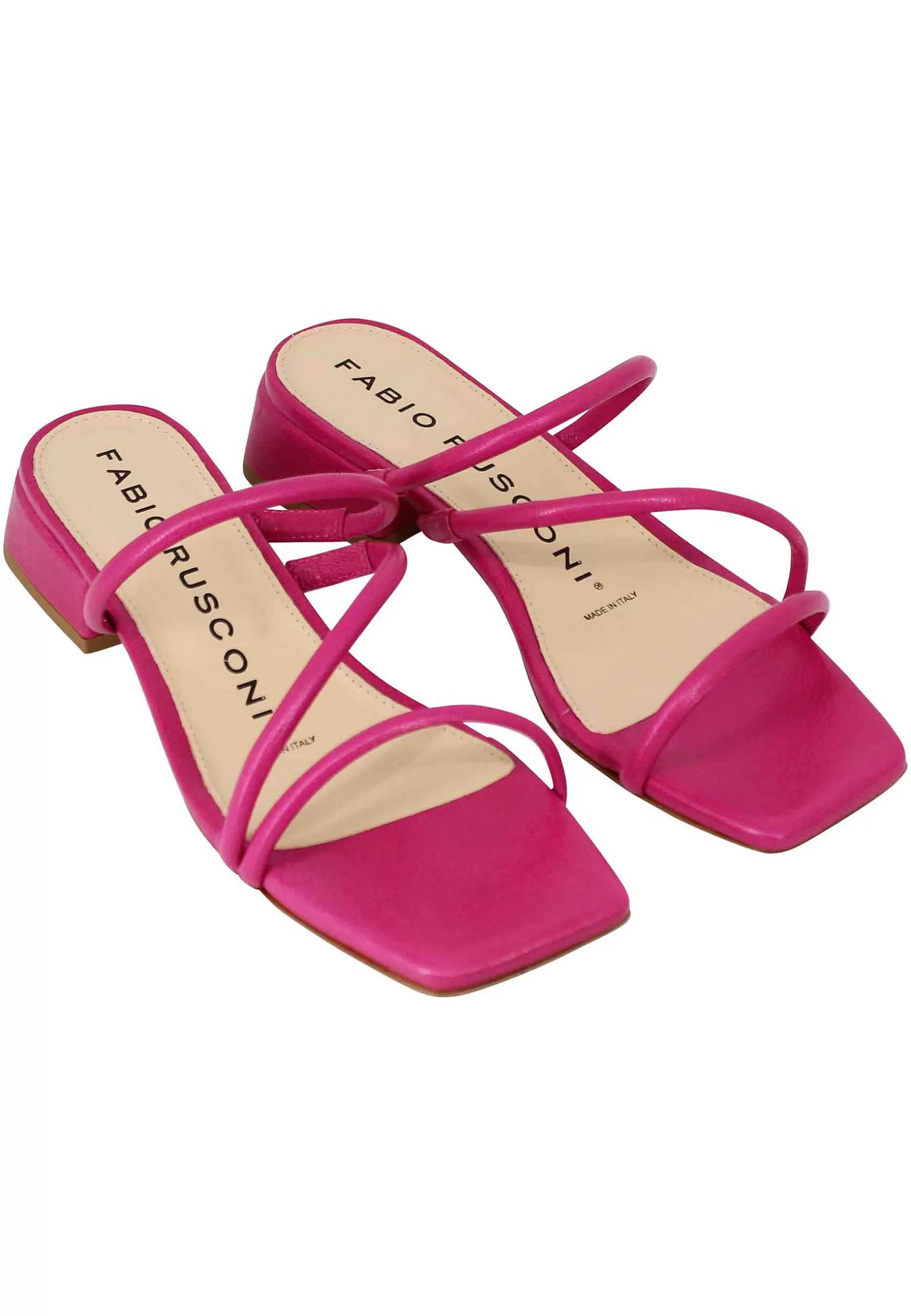 Sandali Donna In Pelle Fuxia Con Tacco Basso E Punta Quadra*Fabio Rusconi Best