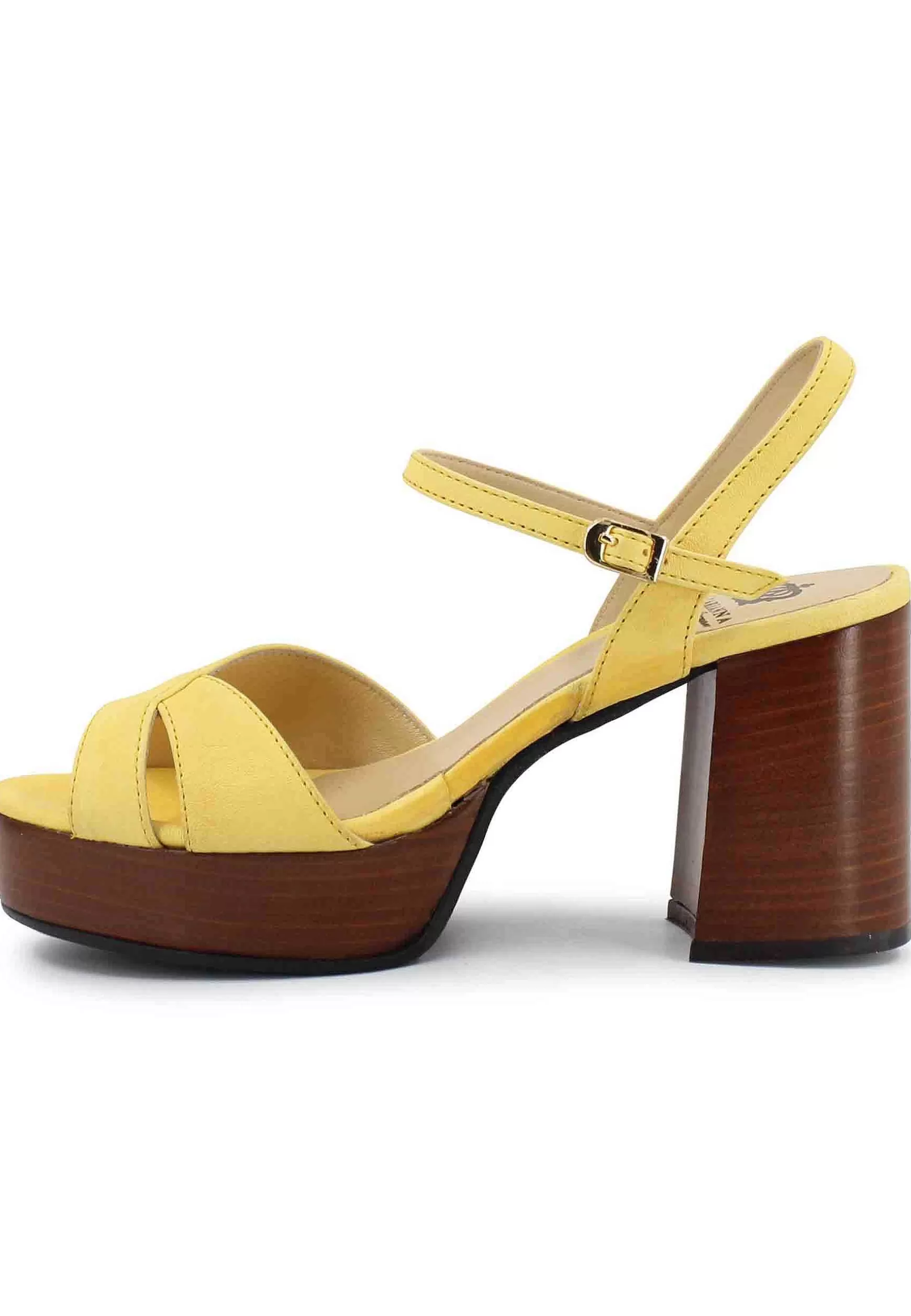 Sandai Donna In Pee Giaa Con Cinturino E Tacco E Pateau In Cuoio*L Fashion