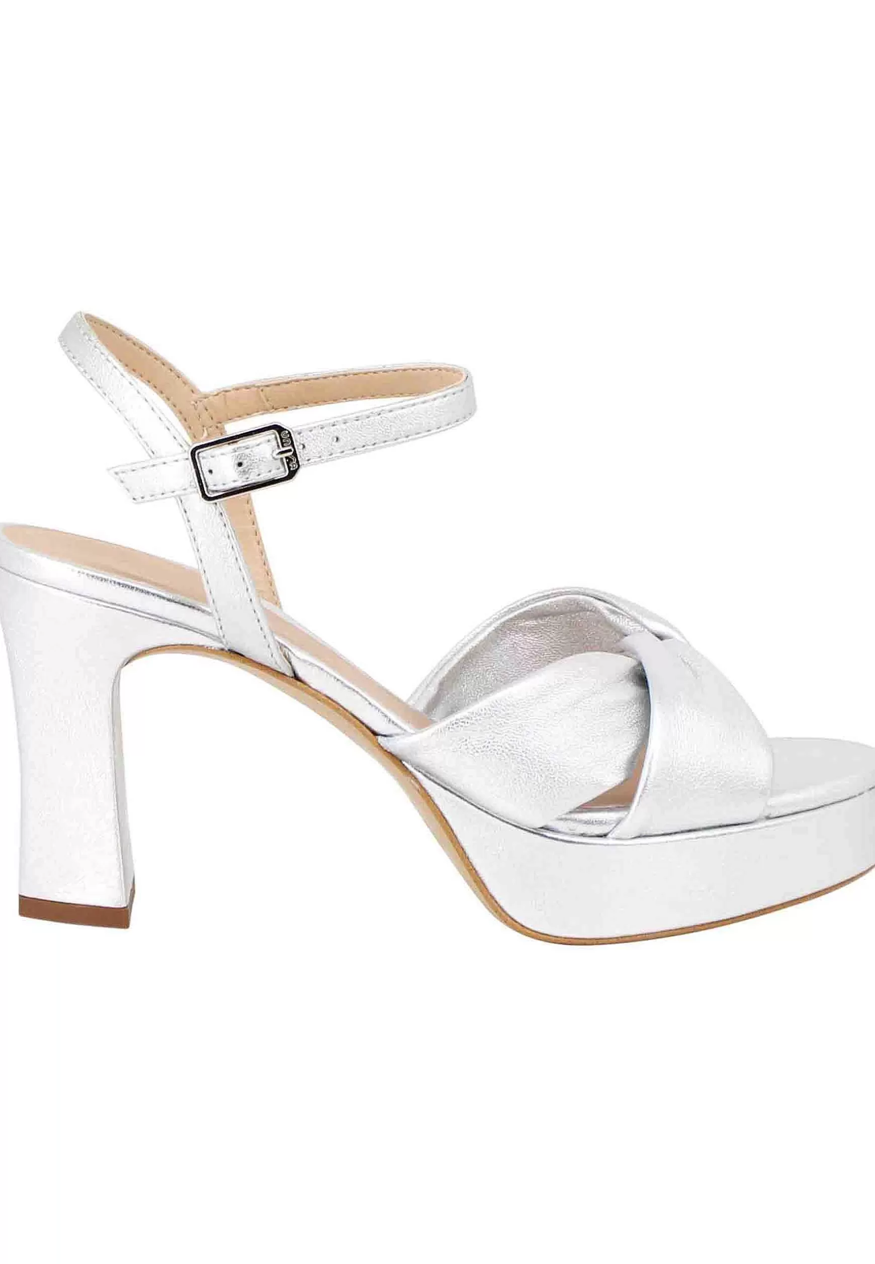 Sandali Donna In Pelle Laminata Argento Con Tacco Alto E Cinturino Alla Caviglia*Unisa Hot