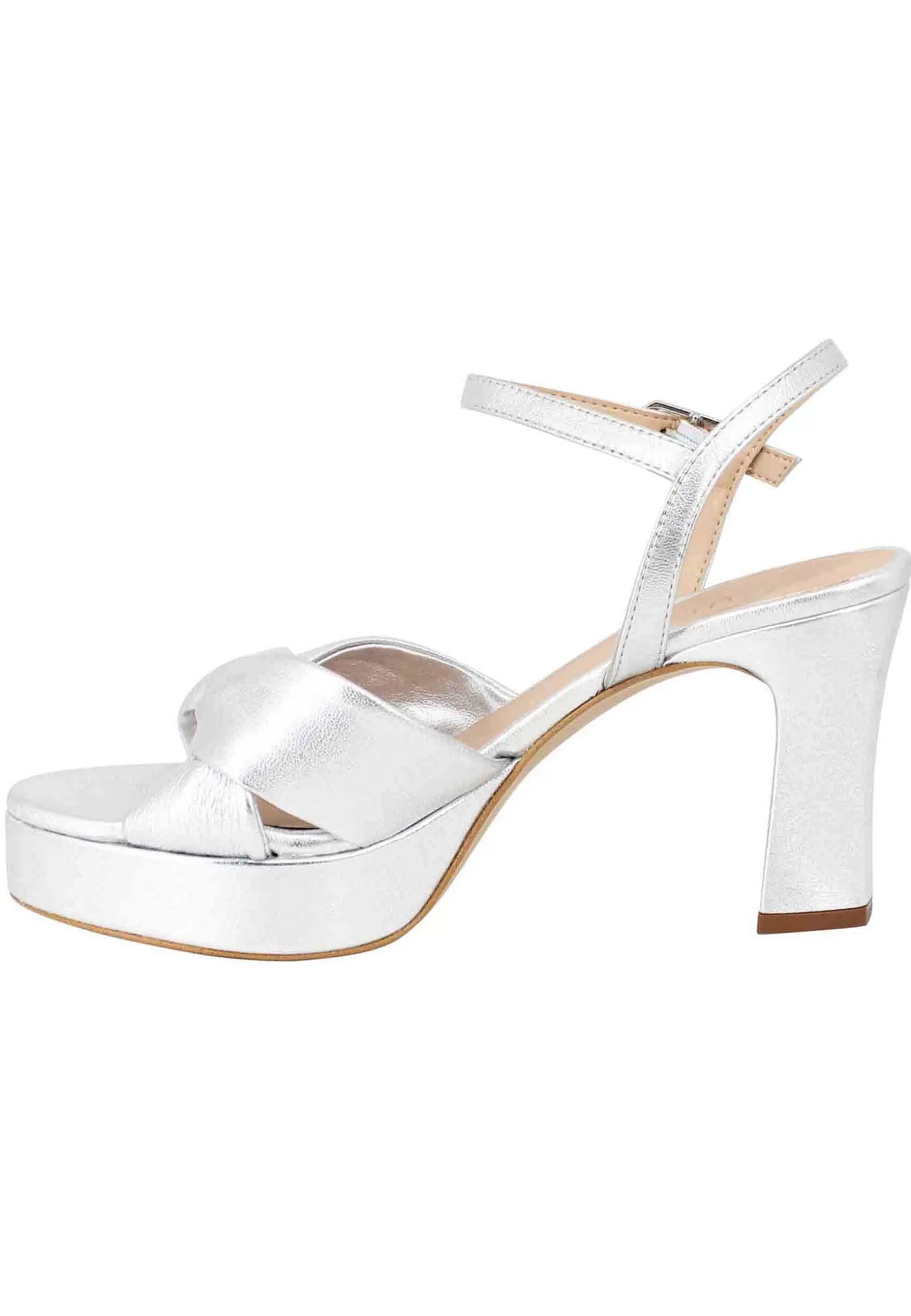 Sandali Donna In Pelle Laminata Argento Con Tacco Alto E Cinturino Alla Caviglia*Unisa Hot