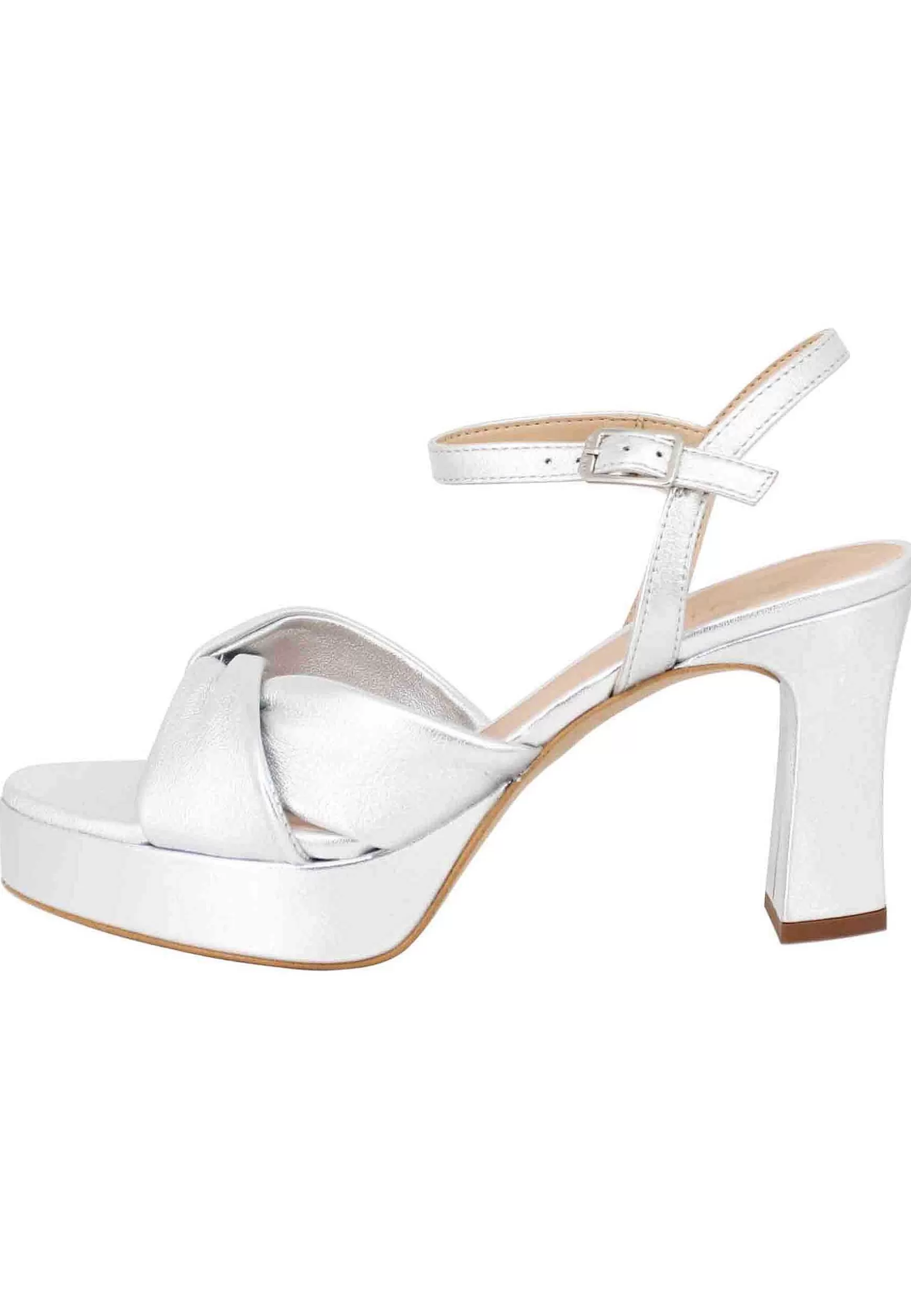 Sandali Donna In Pelle Laminata Argento Con Tacco Alto E Cinturino Alla Caviglia*Unisa Hot
