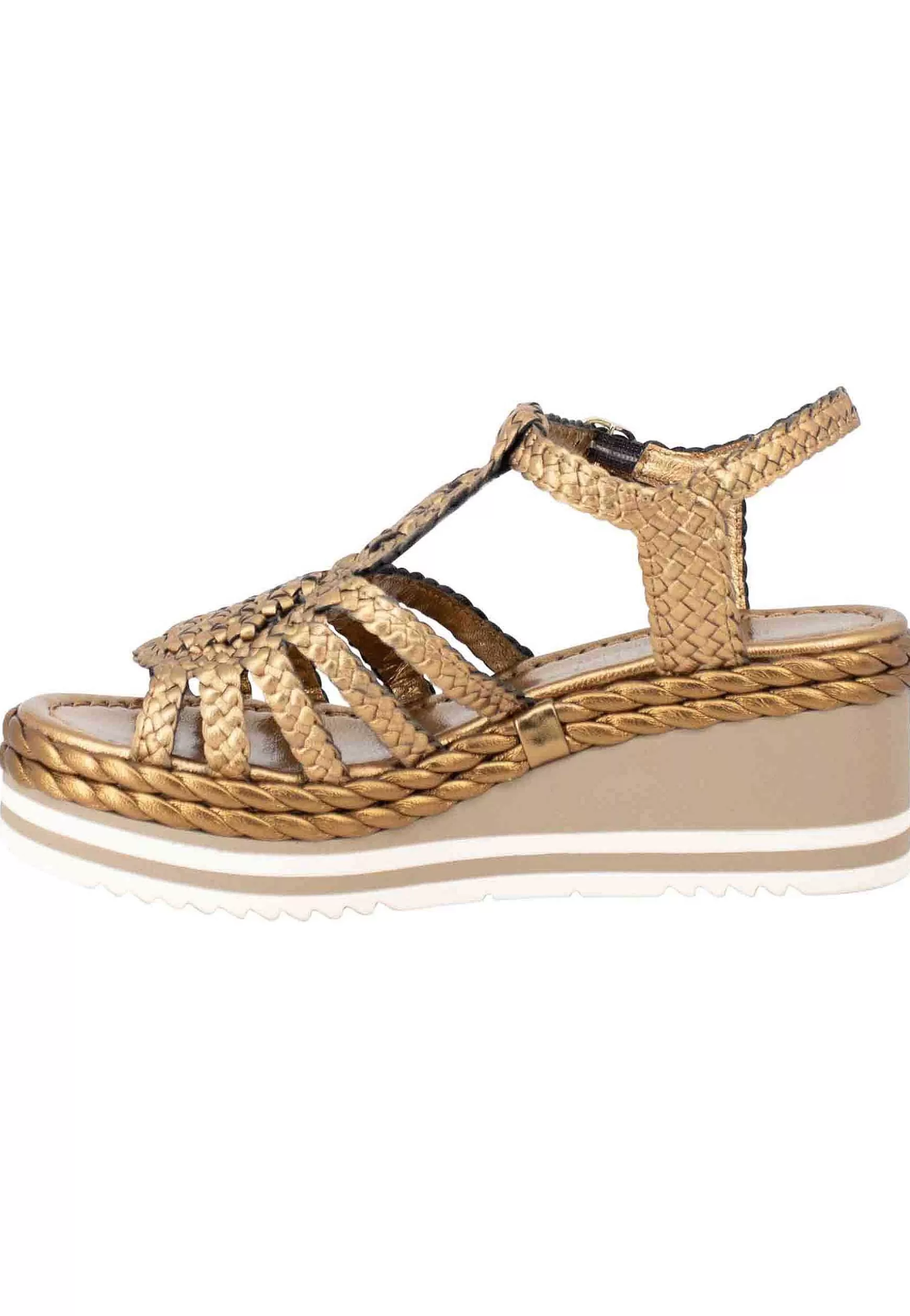 Sandali Donna In Pelle Laminata Bronzo Con Zeppa In Gomma E Cinturino Alla Caviglia*Pons Quintana Best Sale