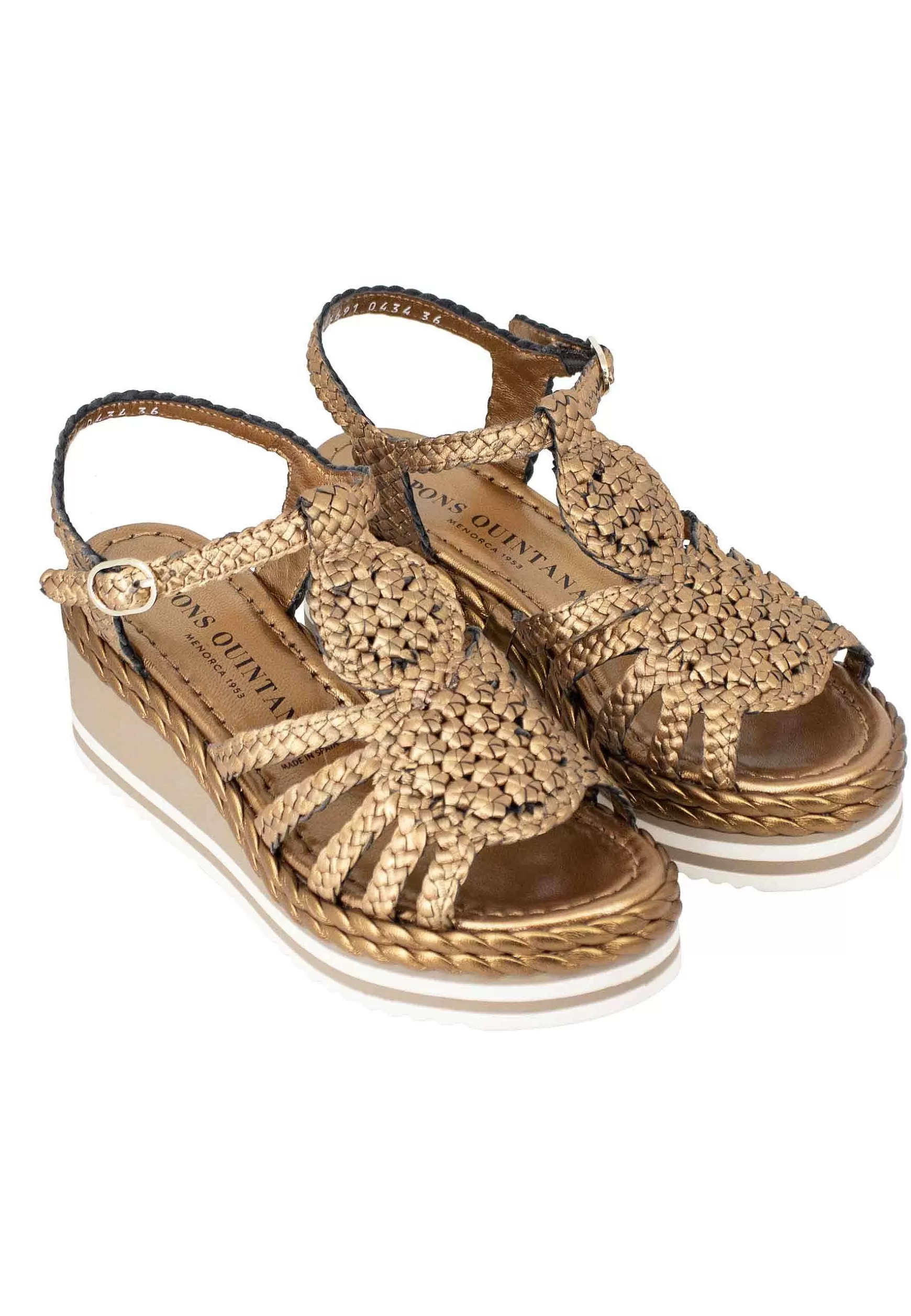Sandali Donna In Pelle Laminata Bronzo Con Zeppa In Gomma E Cinturino Alla Caviglia*Pons Quintana Best Sale