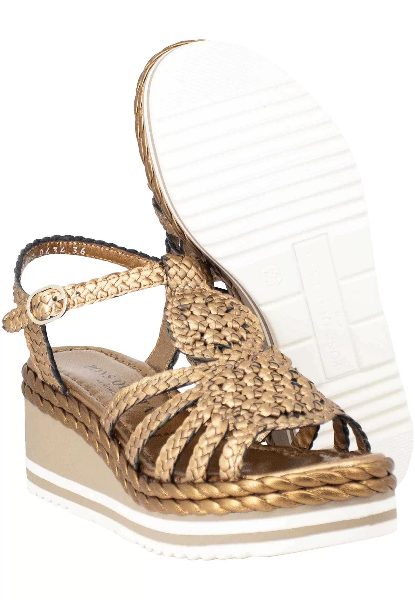 Sandali Donna In Pelle Laminata Bronzo Con Zeppa In Gomma E Cinturino Alla Caviglia*Pons Quintana Best Sale
