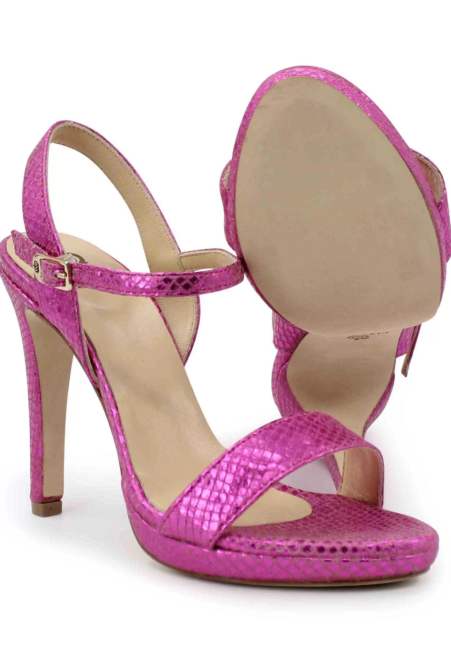 Sandai Donna In Pee aminata Fuxia Effetto Serpente Con Tacco Ato E Cinturino Aa Cavigia*L Outlet