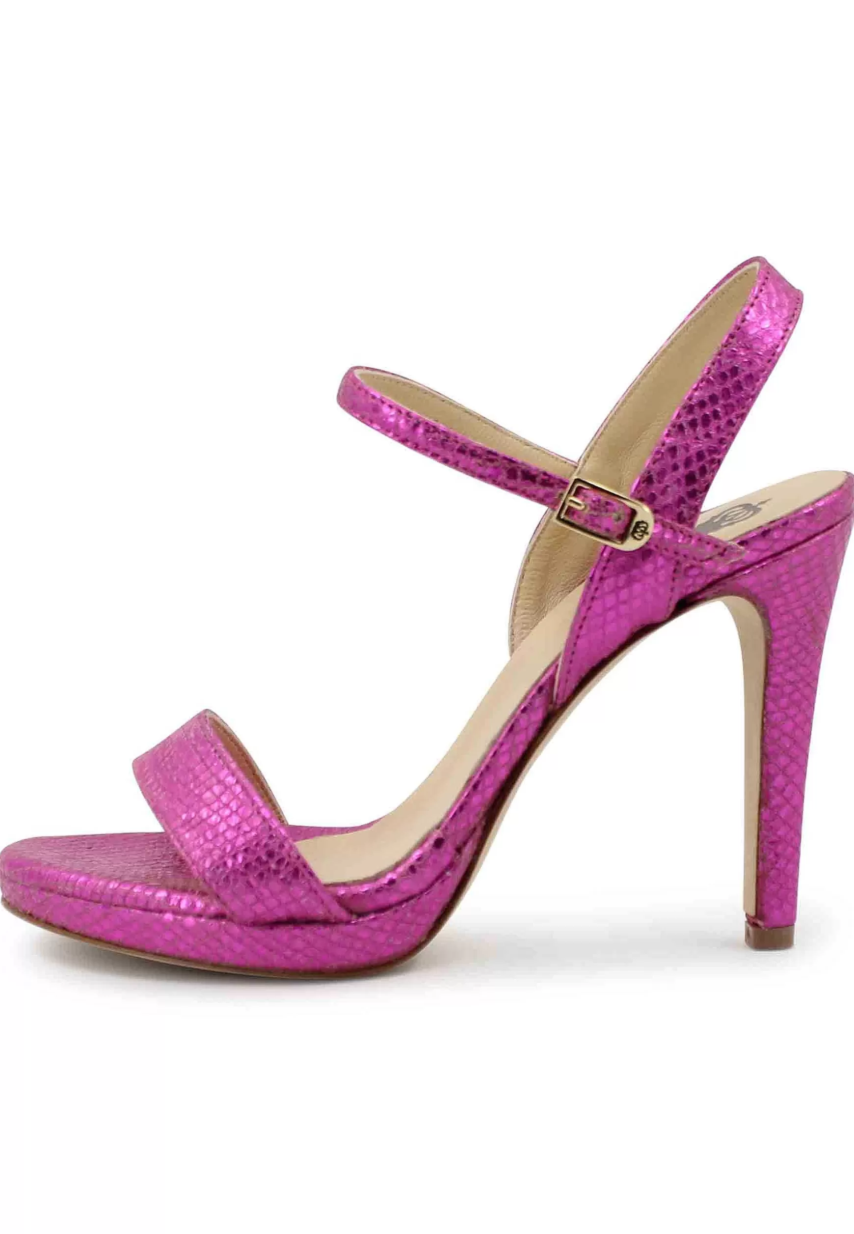 Sandai Donna In Pee aminata Fuxia Effetto Serpente Con Tacco Ato E Cinturino Aa Cavigia*L Outlet