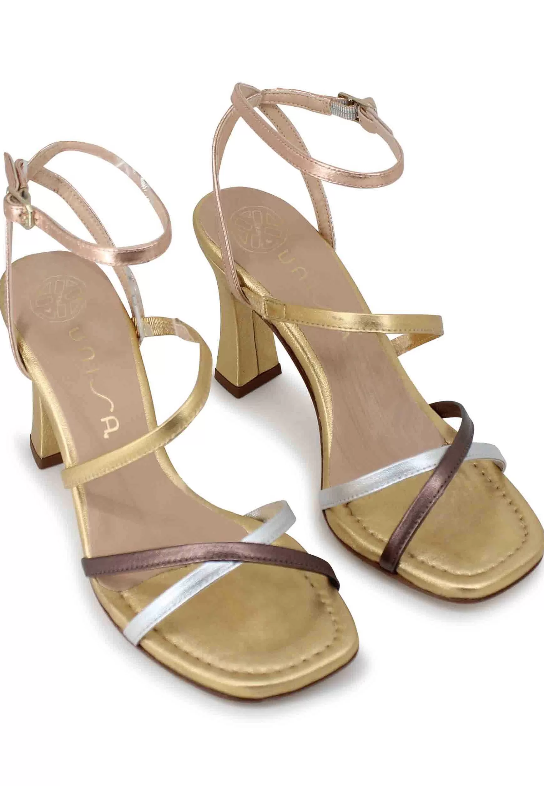 Sandali Donna In Pelle Laminata Oro Con Tacco Alto*Unisa Flash Sale
