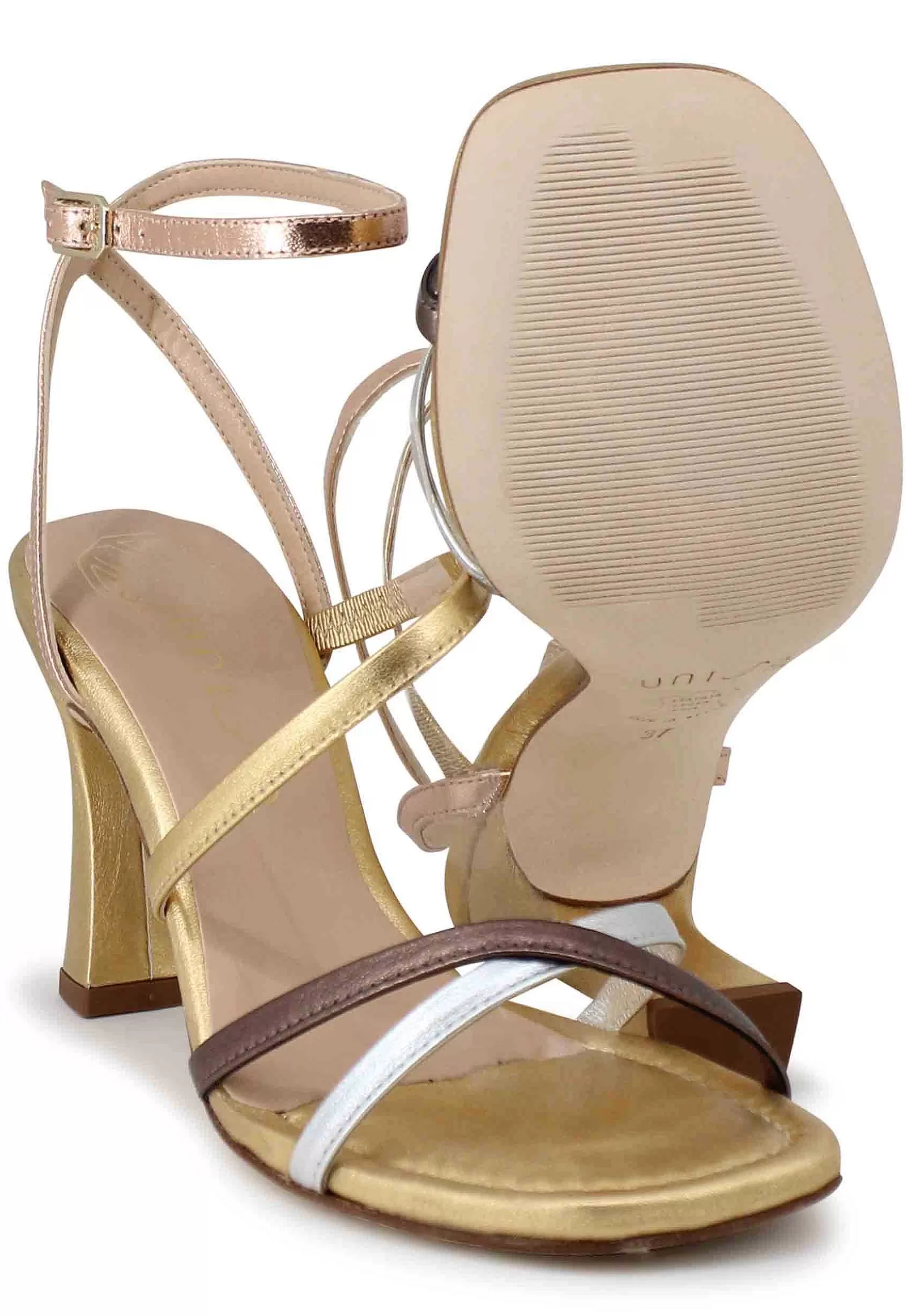 Sandali Donna In Pelle Laminata Oro Con Tacco Alto*Unisa Flash Sale
