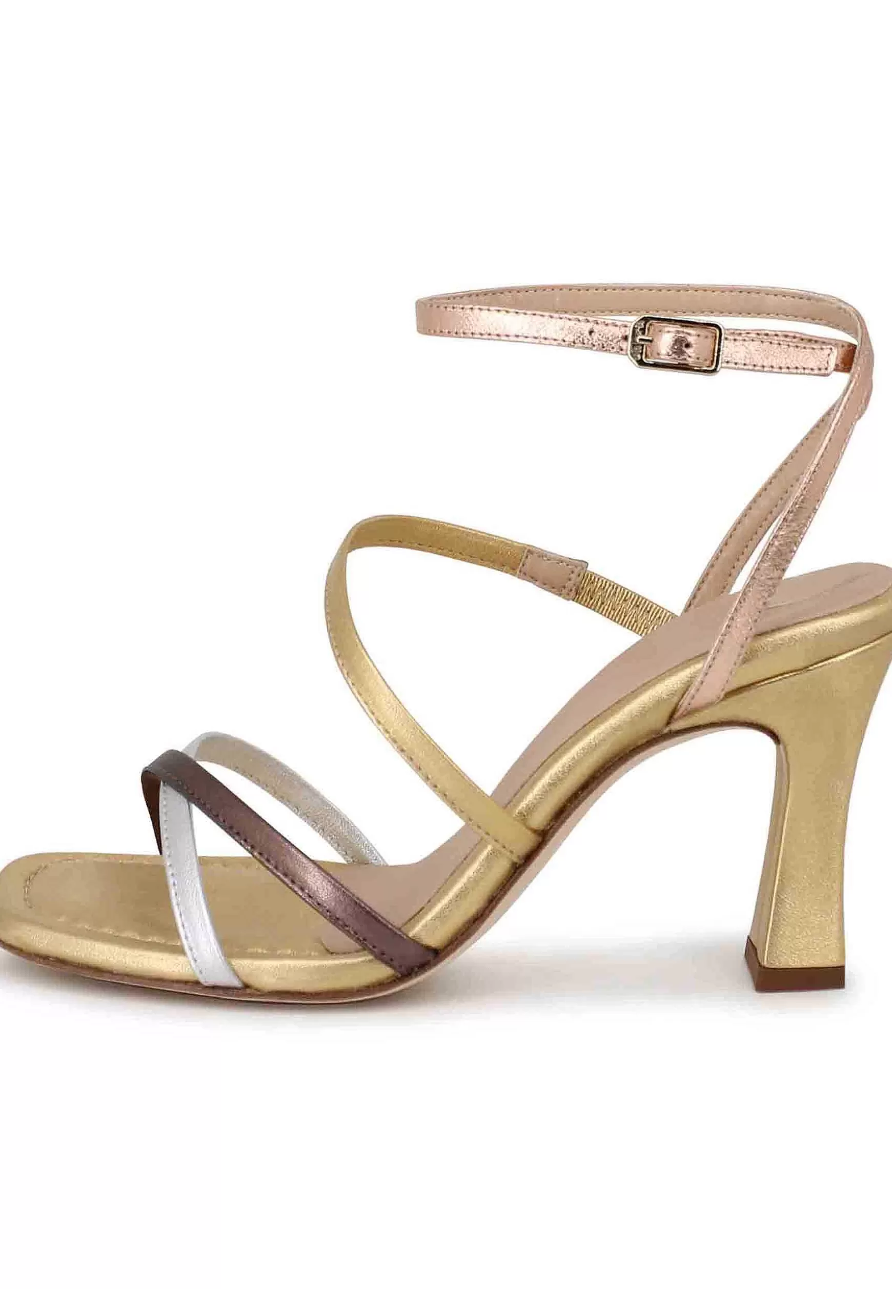 Sandali Donna In Pelle Laminata Oro Con Tacco Alto*Unisa Flash Sale
