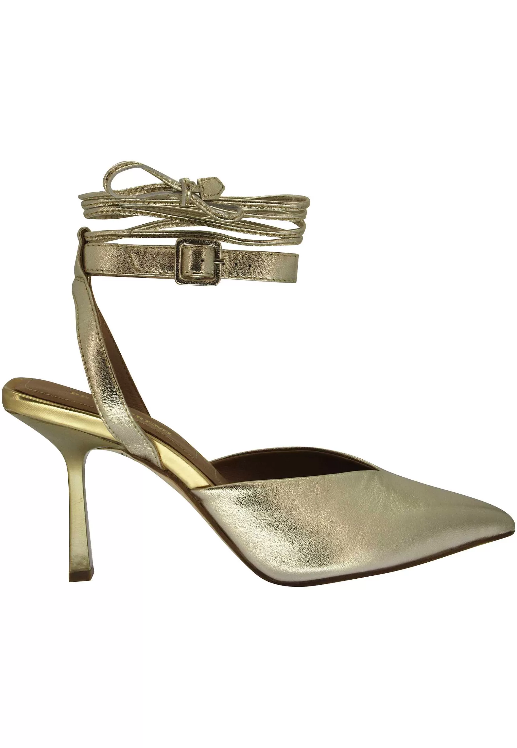 Sandali Donna In Pelle Laminata Platino Con Laccetti E Cinturino Alla Caviglia*Bruno Premi Sale