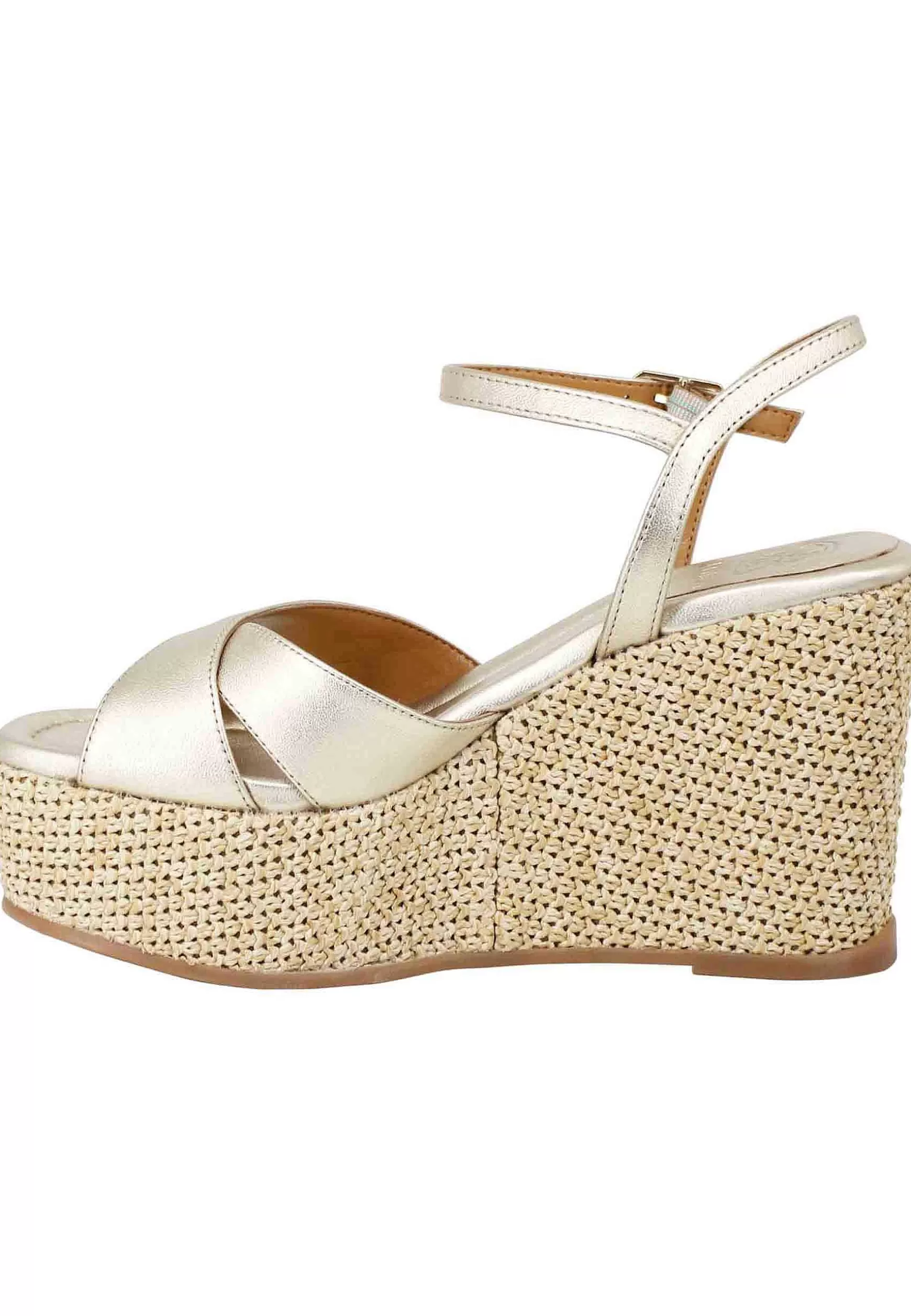 Sandali Donna In Pelle Laminata Platino Con Zeppa Alta In Corda*Unisa Cheap