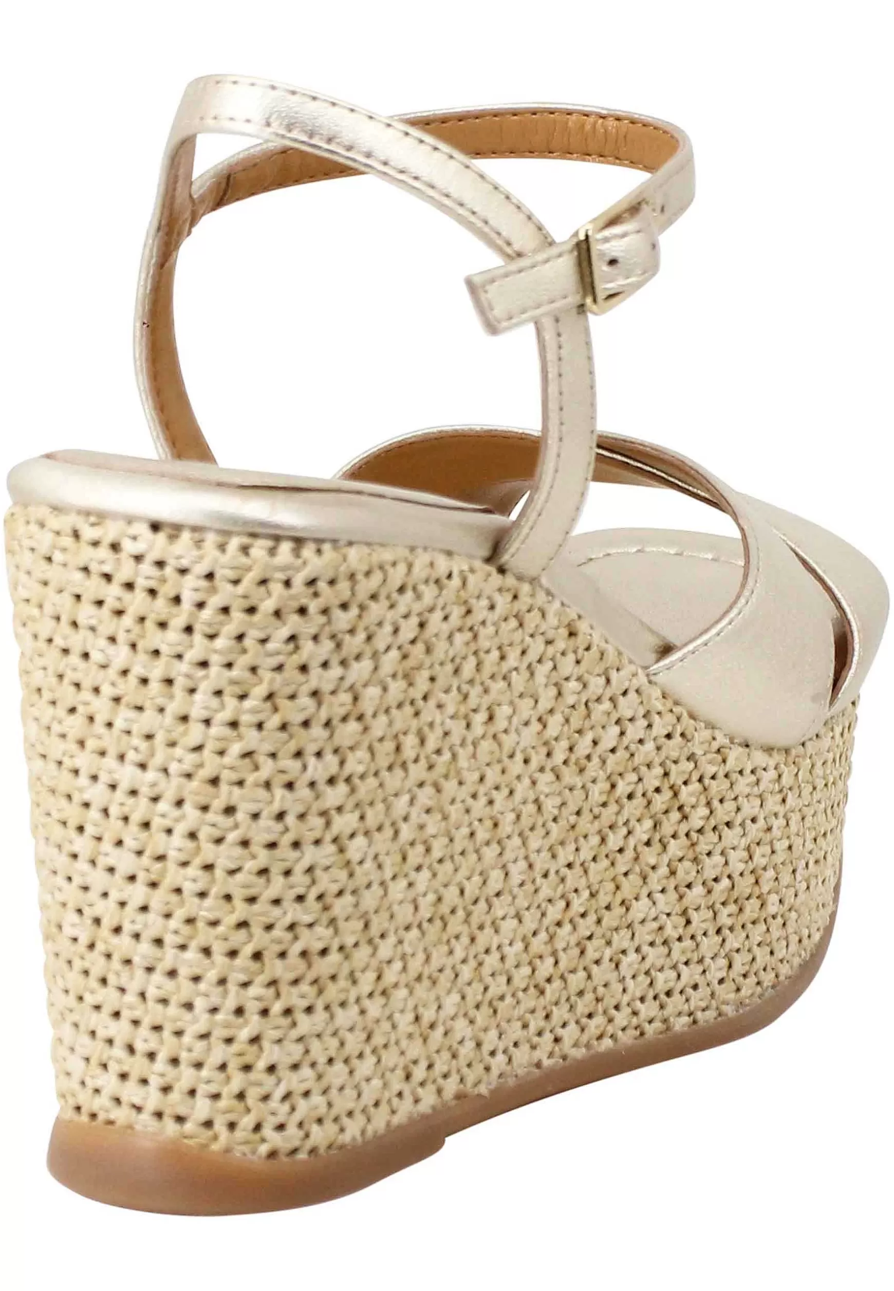Sandali Donna In Pelle Laminata Platino Con Zeppa Alta In Corda*Unisa Cheap