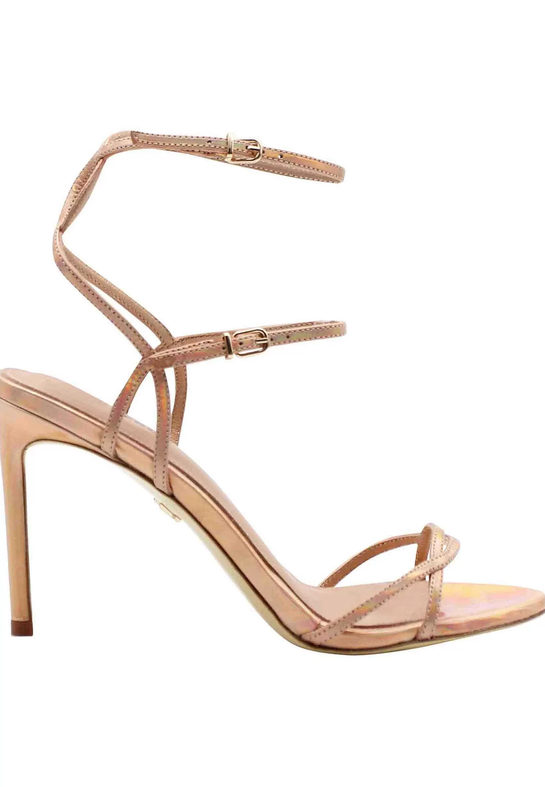 Sandali Donna In Pelle Laminata Rosa Con Doppio Cinturino Alla Caviglia*Lola Cruz Store