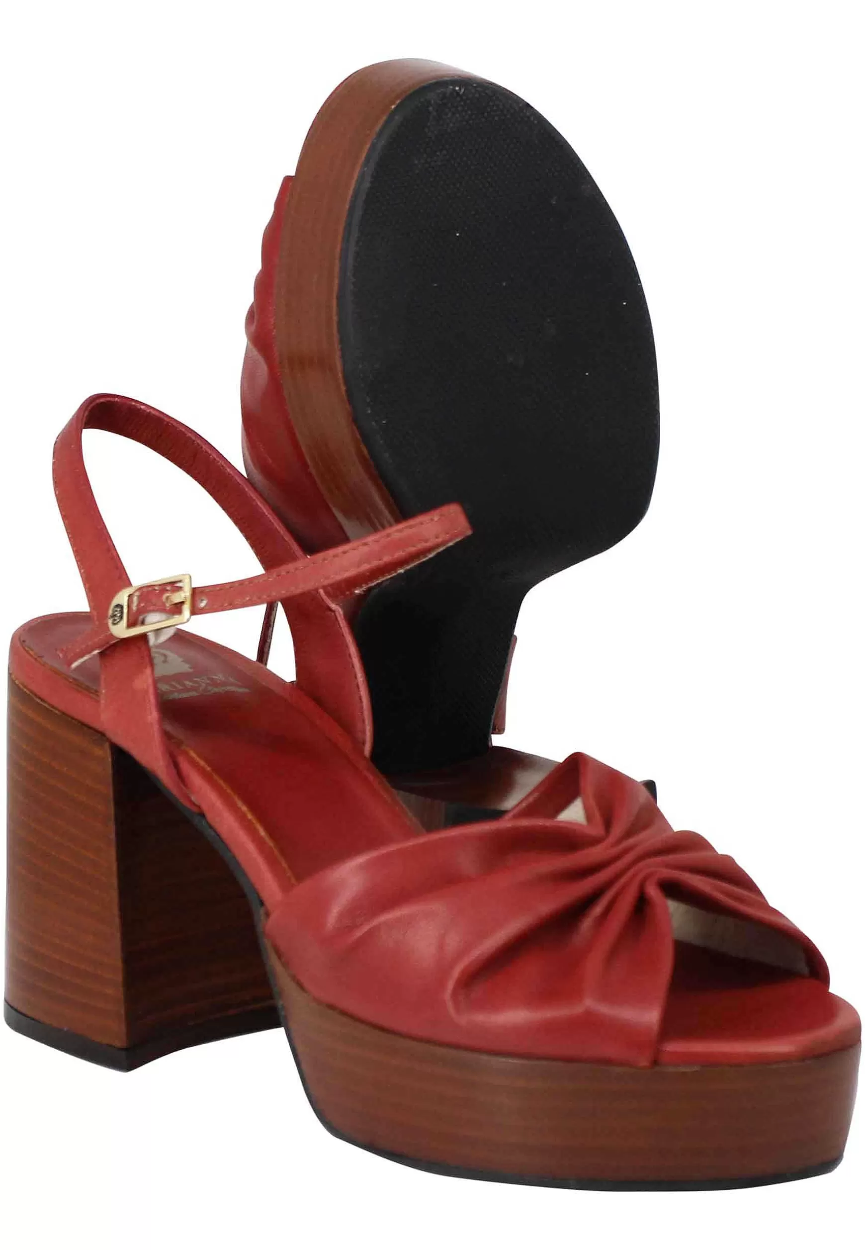 Sandai Donna In Pee Mattone Con Tacco E Pateau In Cuoio*L Flash Sale