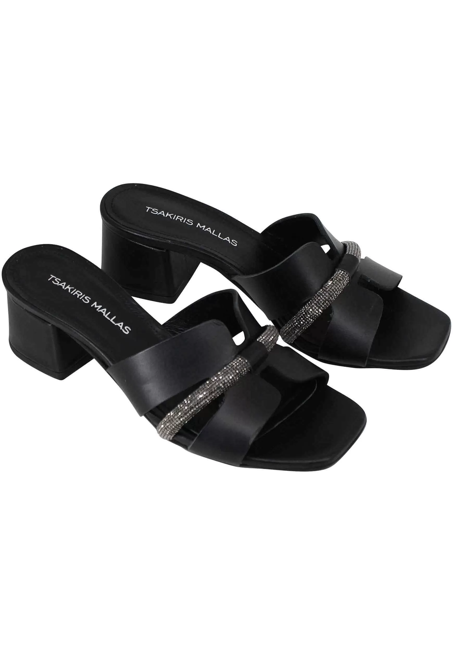 Sandali Donna In Pelle Nera Con Accessorio E Punta Quadra*Tsakiris Mallas Clearance
