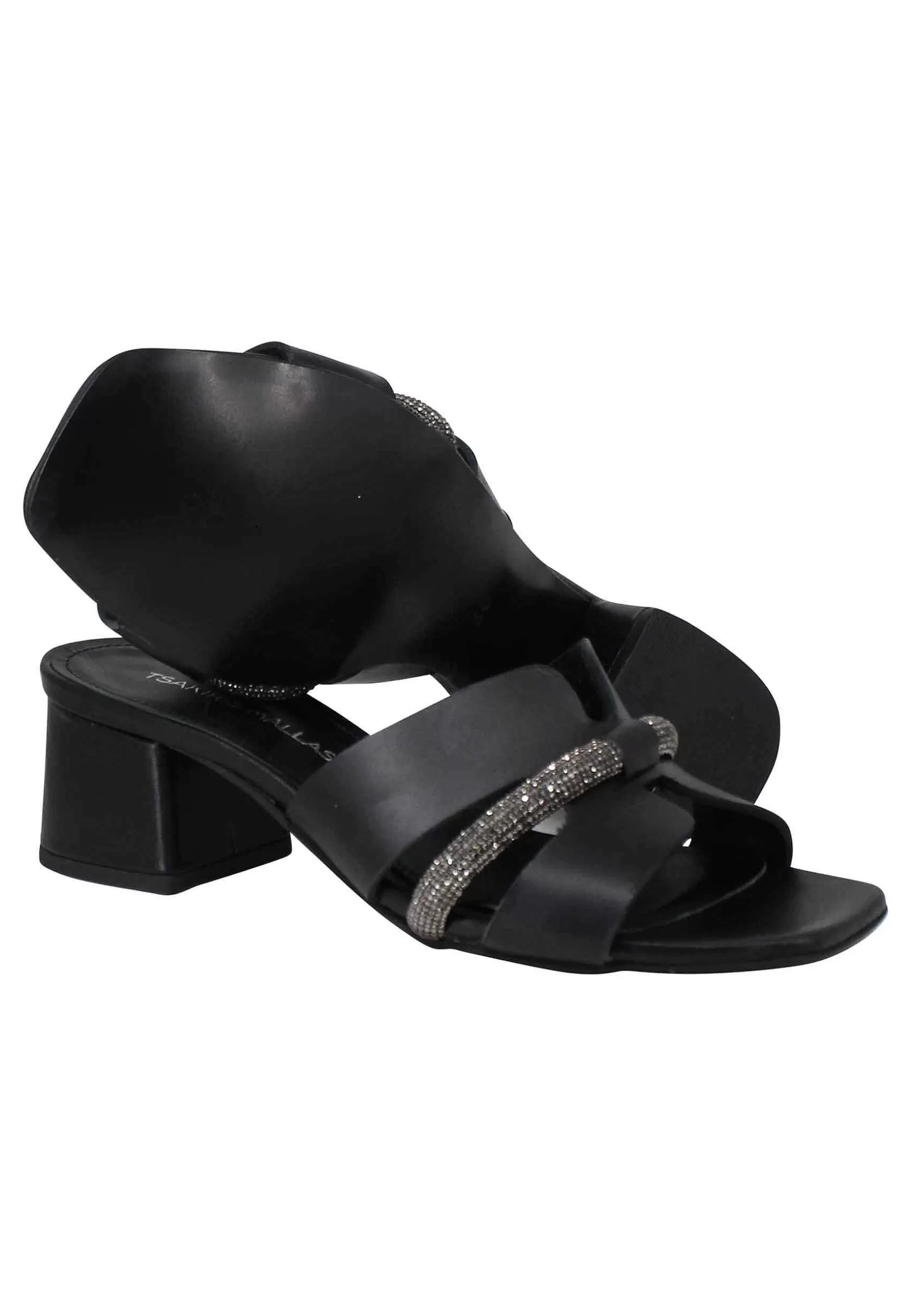 Sandali Donna In Pelle Nera Con Accessorio E Punta Quadra*Tsakiris Mallas Clearance